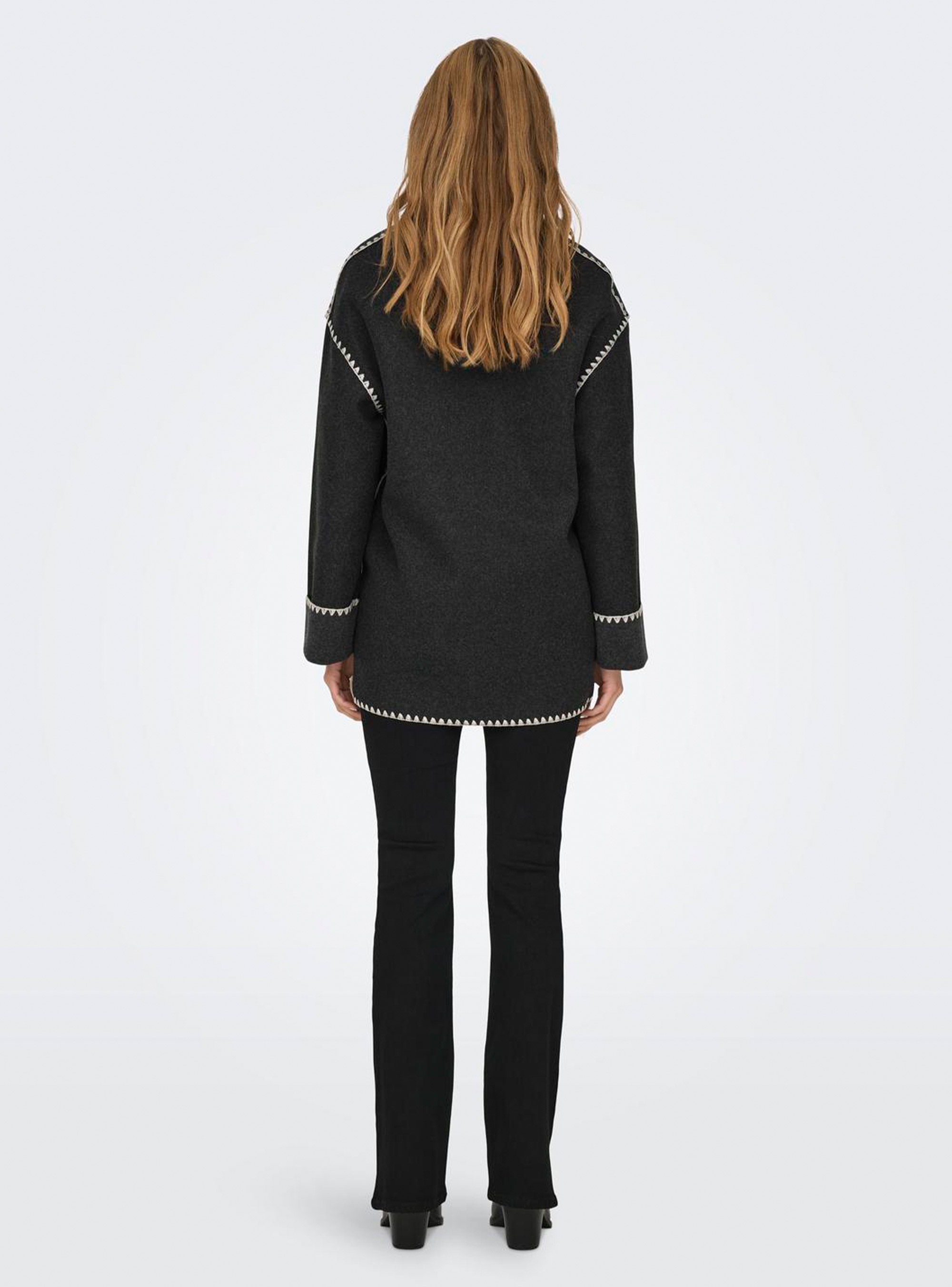 Only Elba Scallop Edge Scarf Coat - Dark Grey Melange