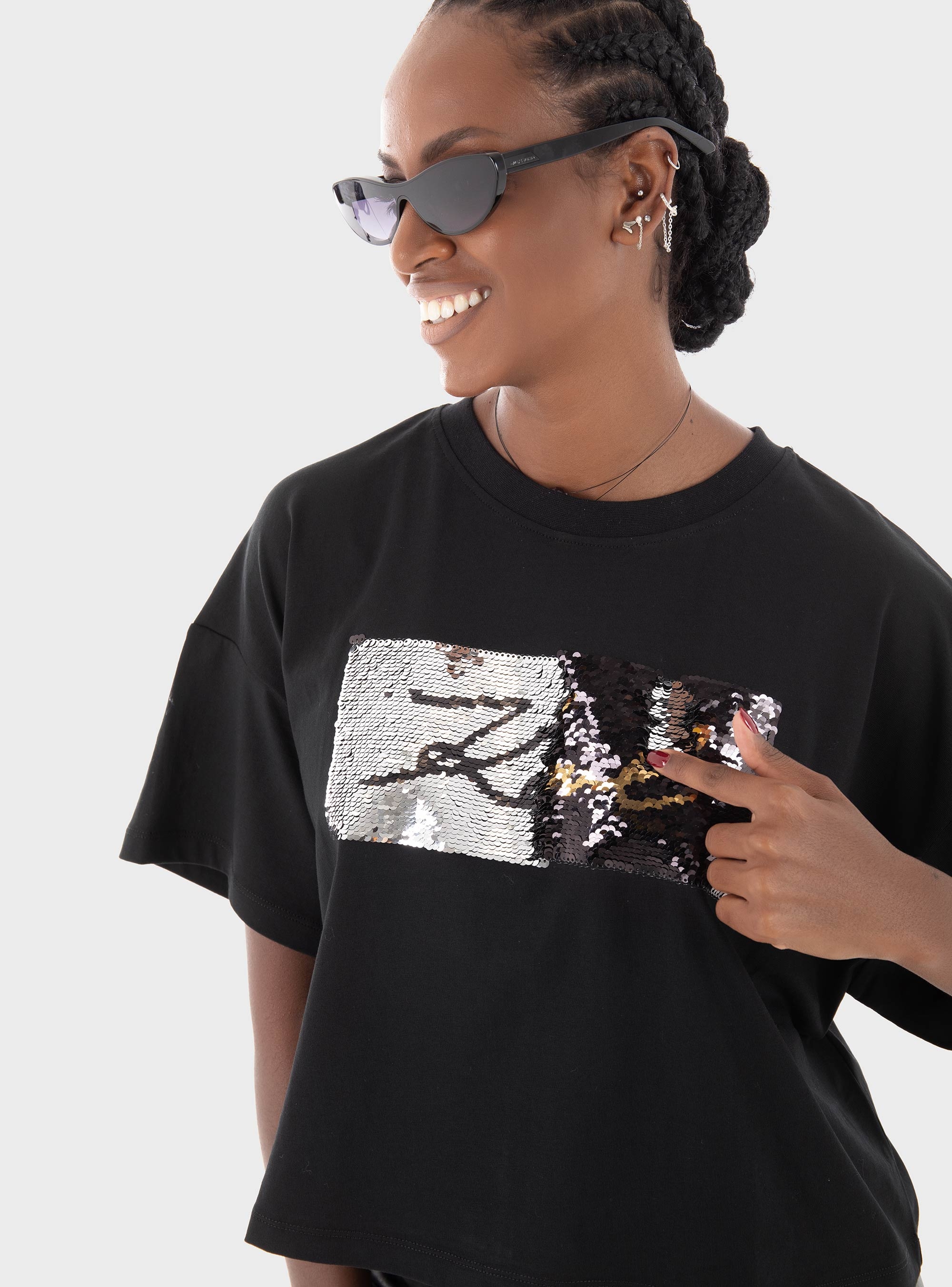 Karl Lagerfeld Reversible Sequins T-Shirt - Black