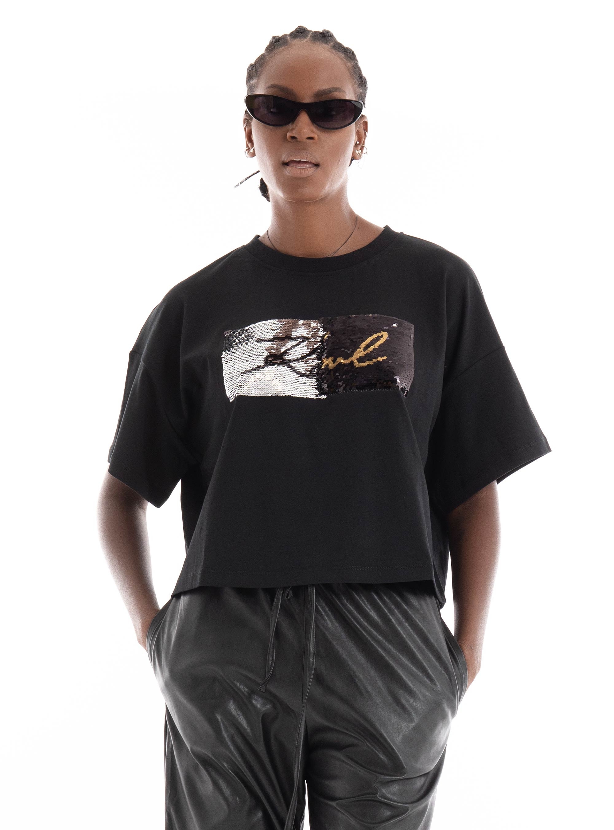 Karl Lagerfeld Reversible Sequins T-Shirt - Black