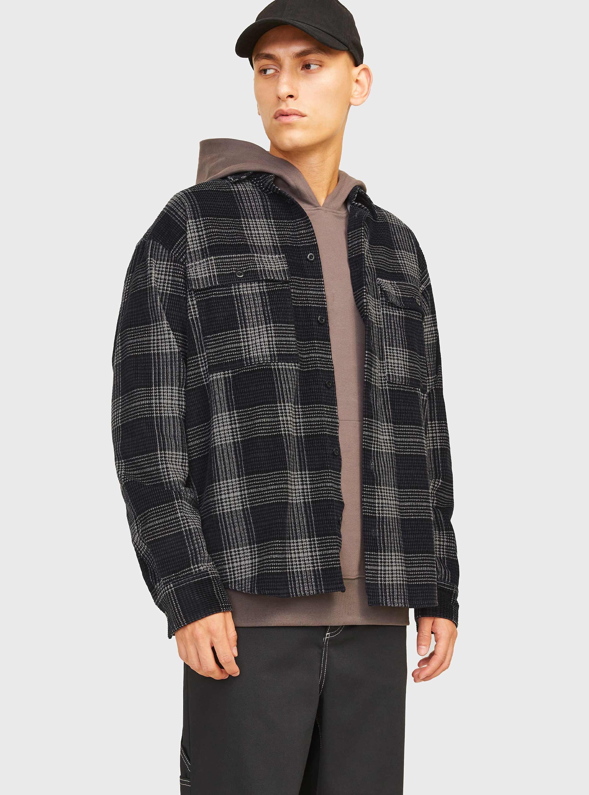 Jack & Jones Jcotheo Corduroy Check Overshirt - Black