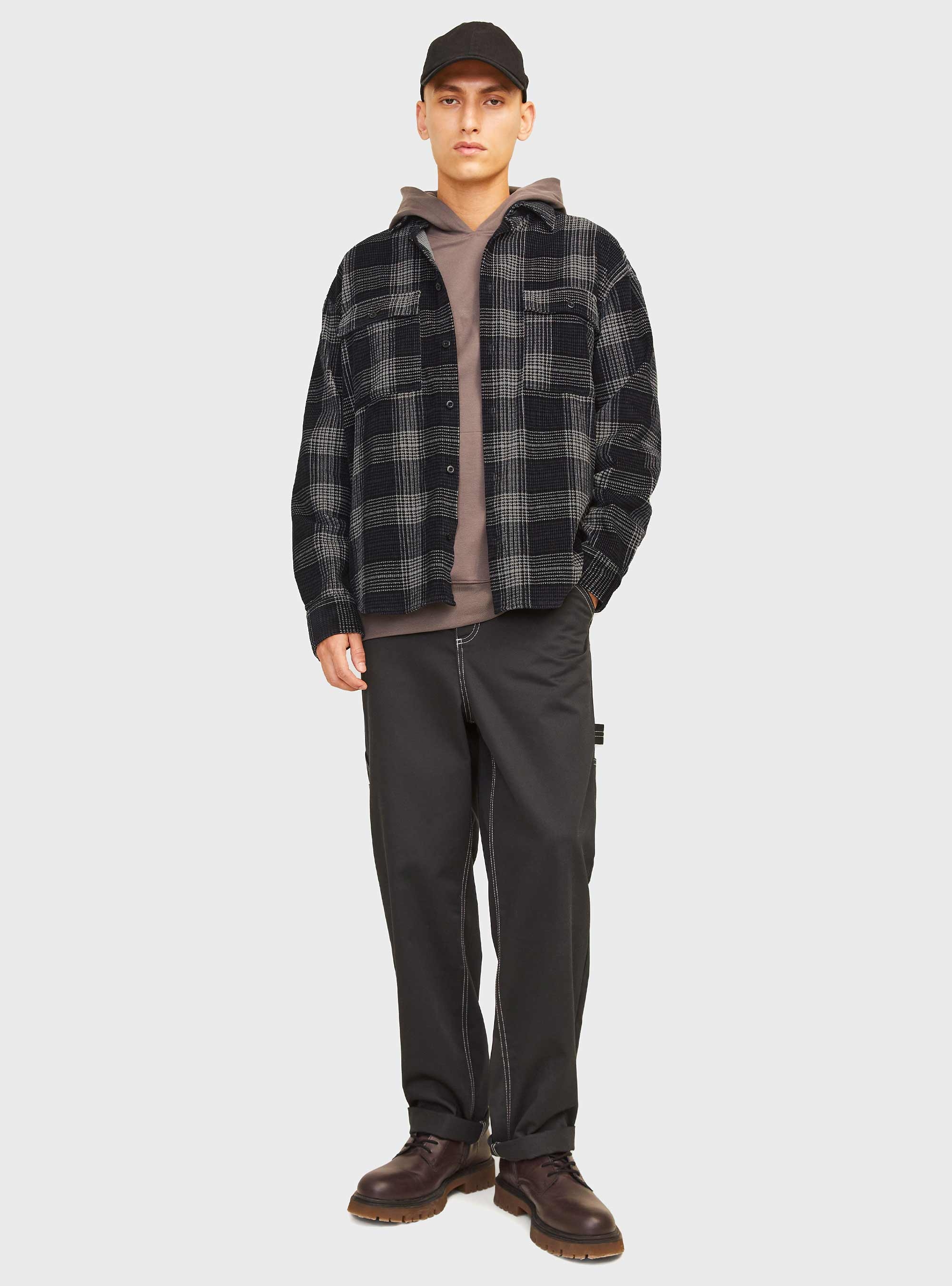 Jack & Jones Jcotheo Corduroy Check Overshirt - Black