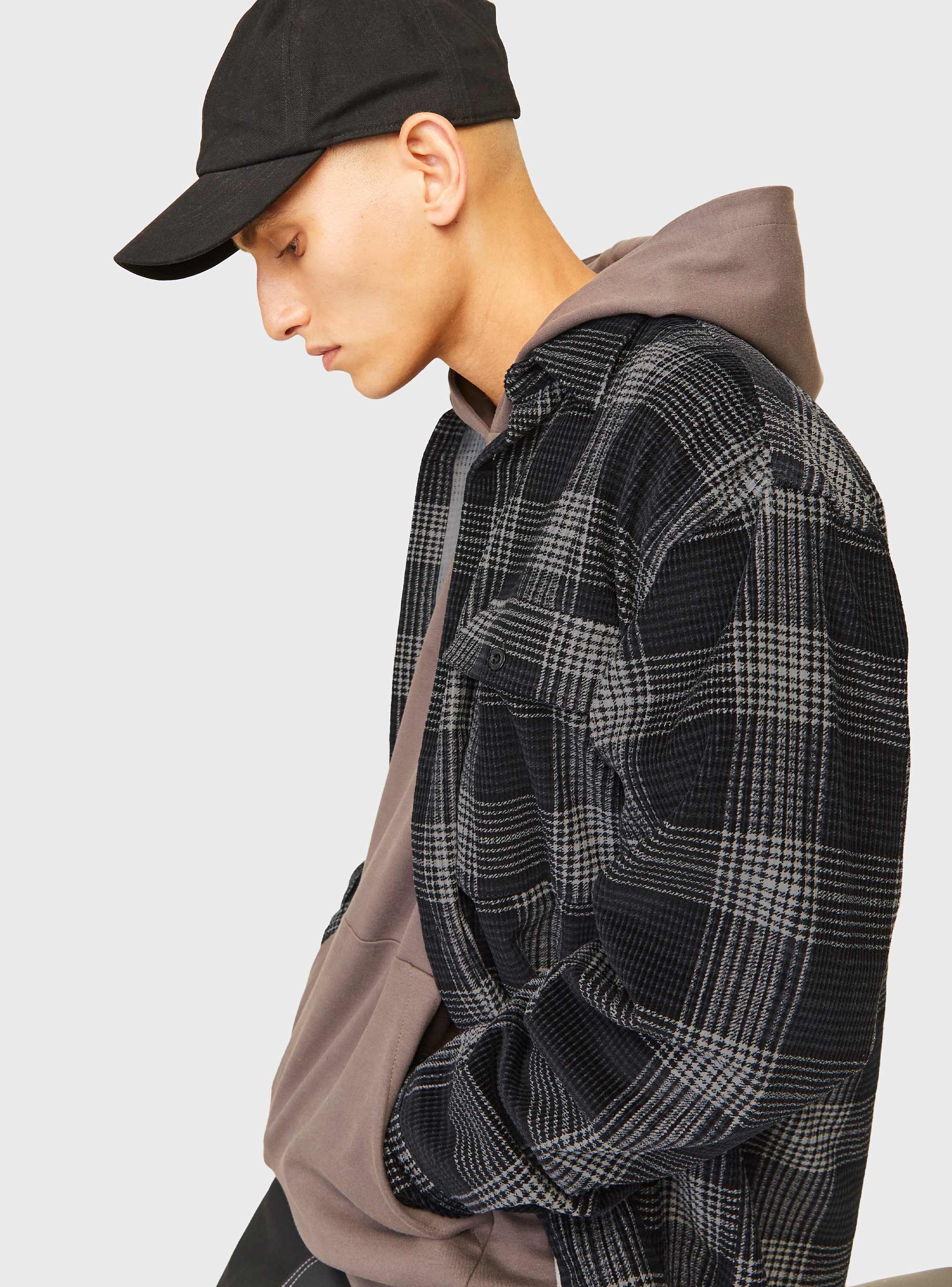 Jack & Jones Jcotheo Corduroy Check Overshirt - Black