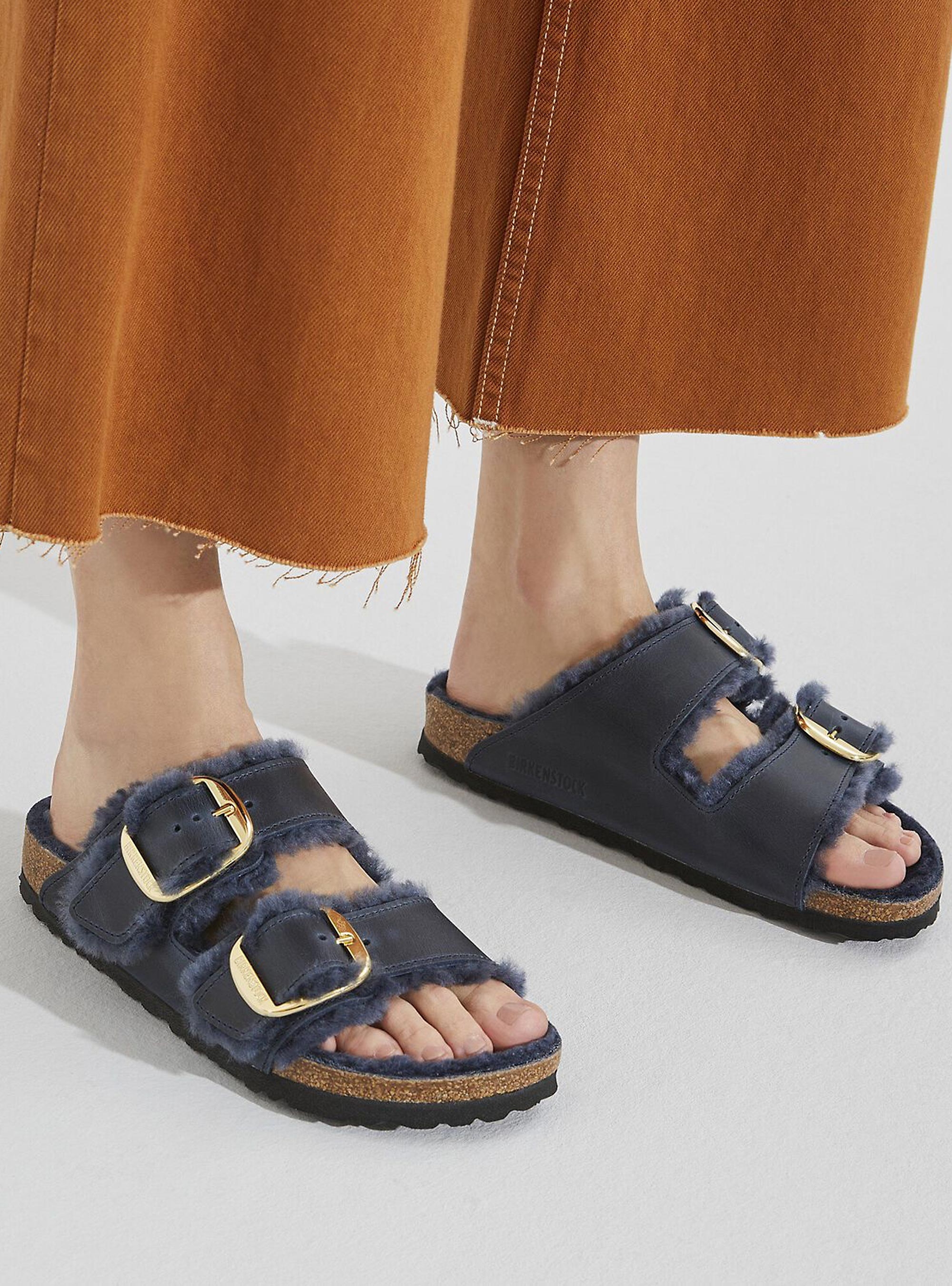 Birkenstock Arizona Big Buckle Shearling Narrow Fit  Sandals - Blue