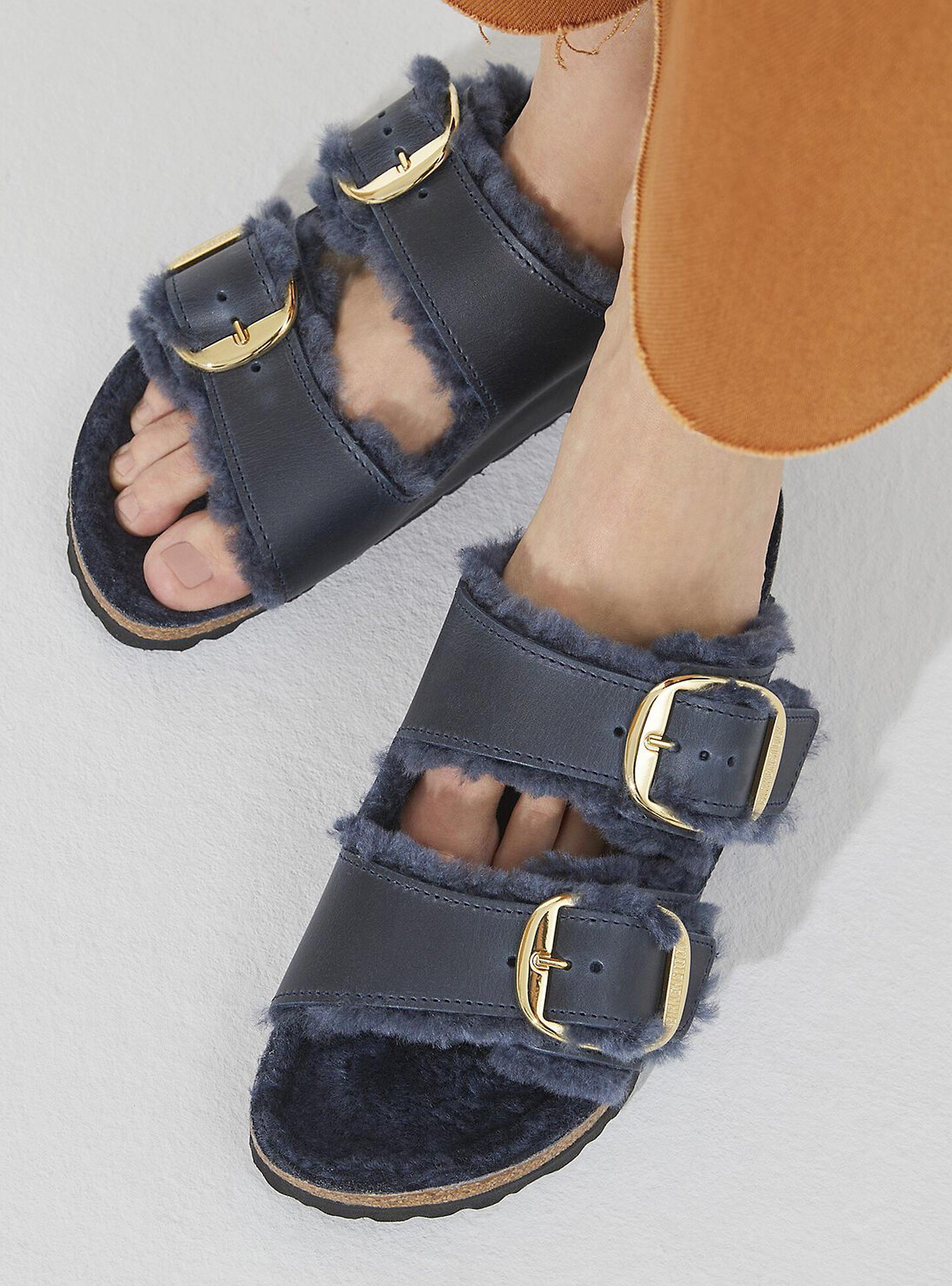 Birkenstock Arizona Big Buckle Shearling Narrow Fit  Sandals - Blue