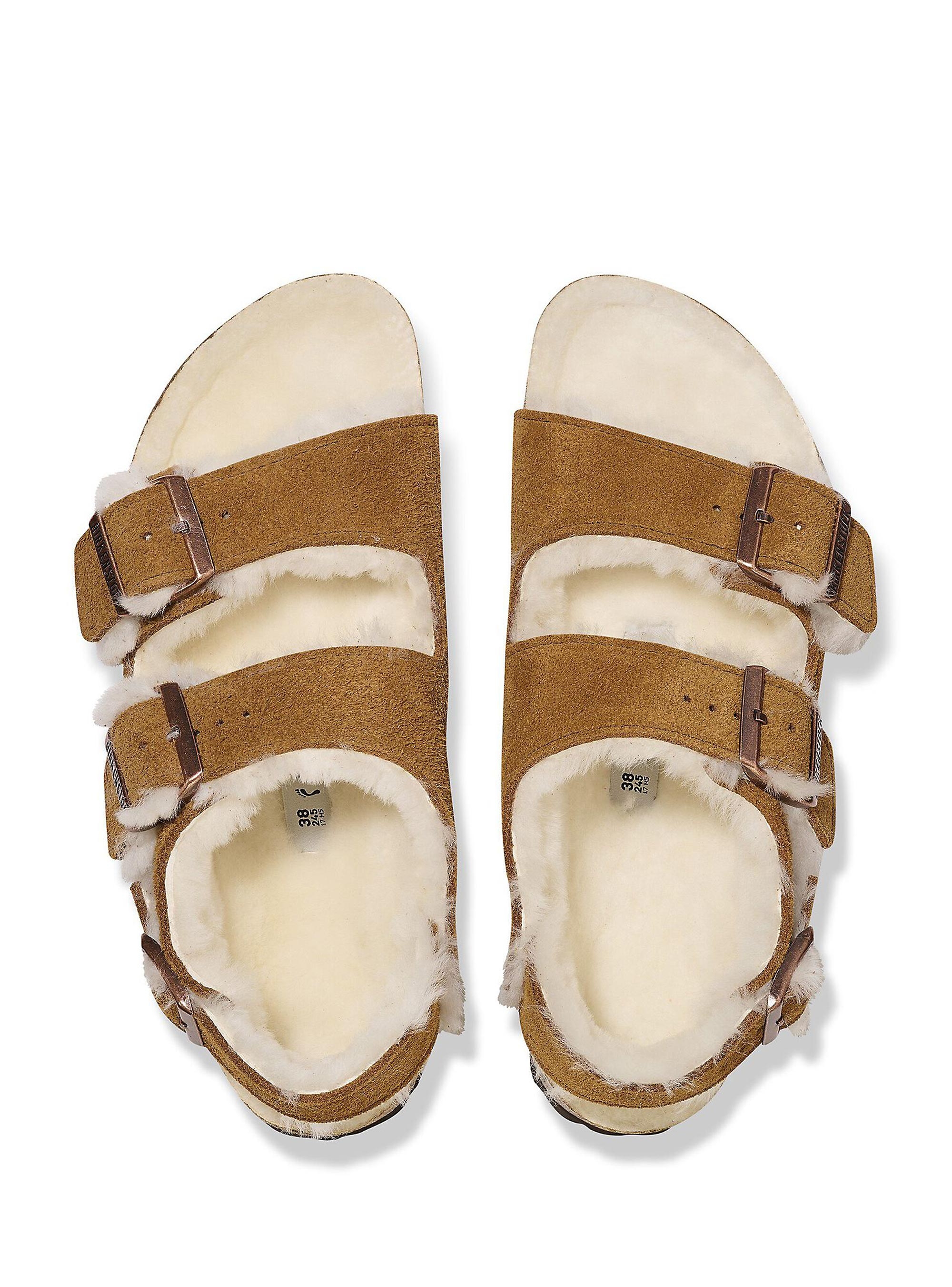 Birkenstock Milano Shearling Narrow Fit Sandals - Cognac