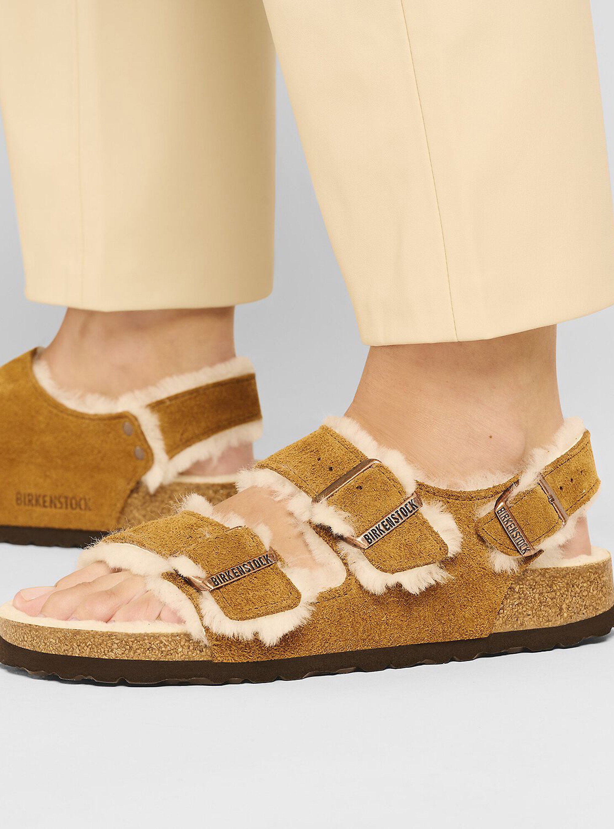 Birkenstock Milano Shearling Narrow Fit Sandals - Cognac