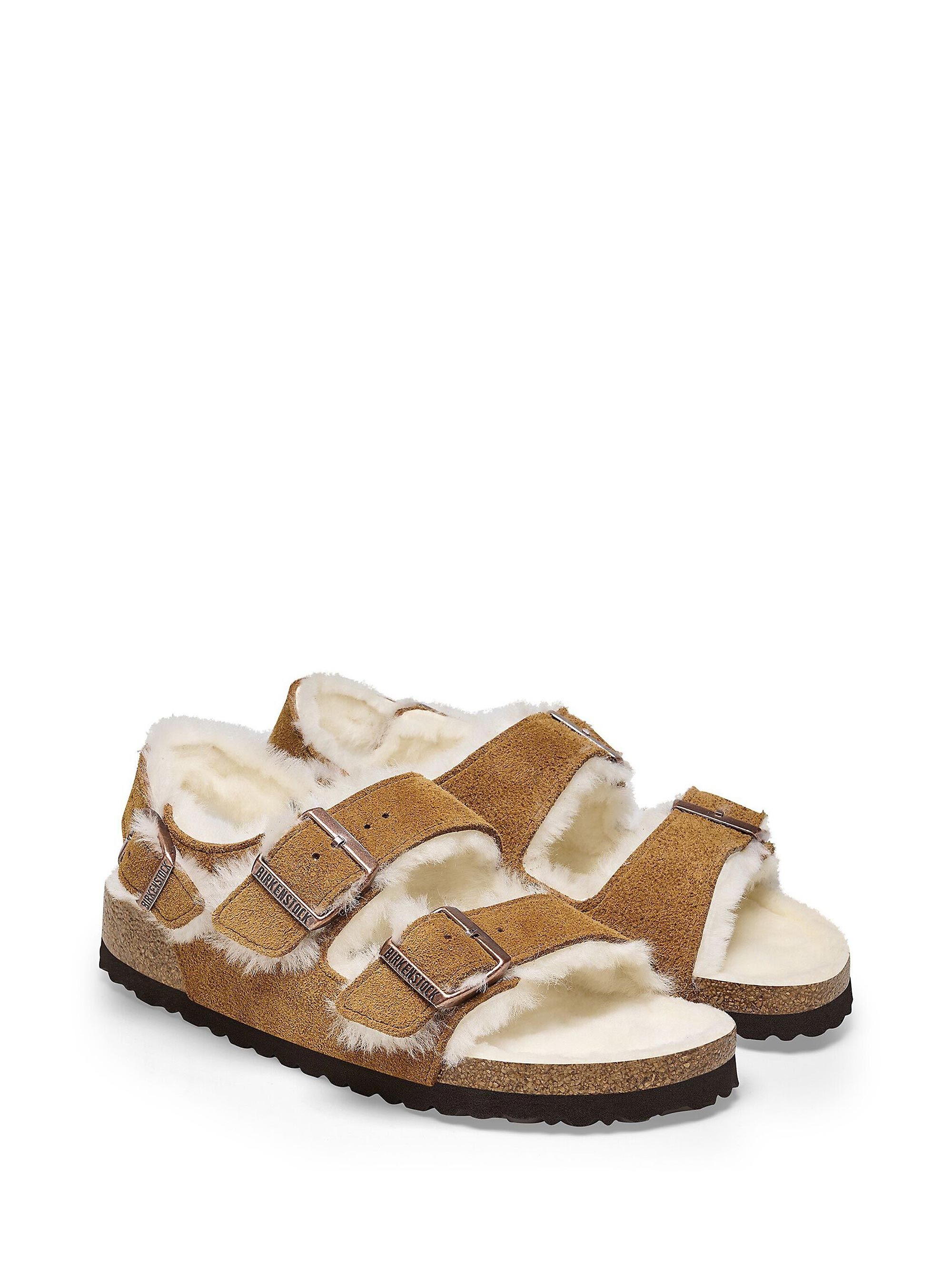 Birkenstock Milano Shearling Narrow Fit Sandals - Cognac