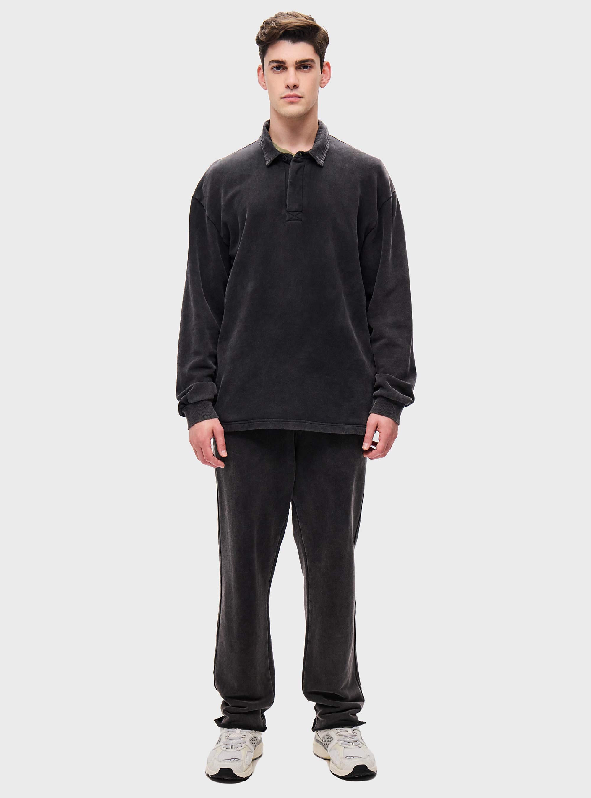 Dirty Laundry Polo Sweatshirt With  Pockets - Washed Black