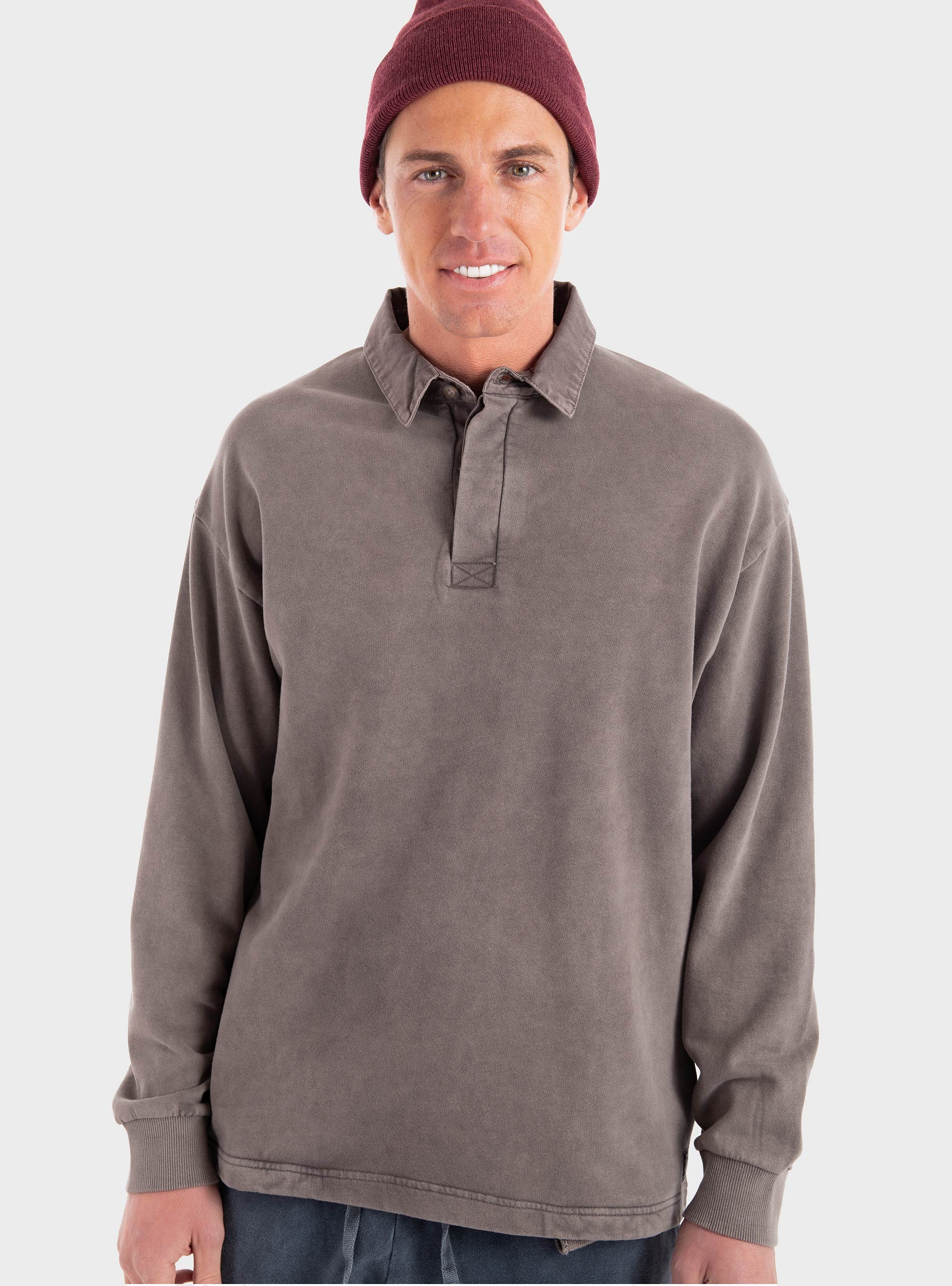Dirty Laundry Polo Sweatshirt With  Pockets - Beige
