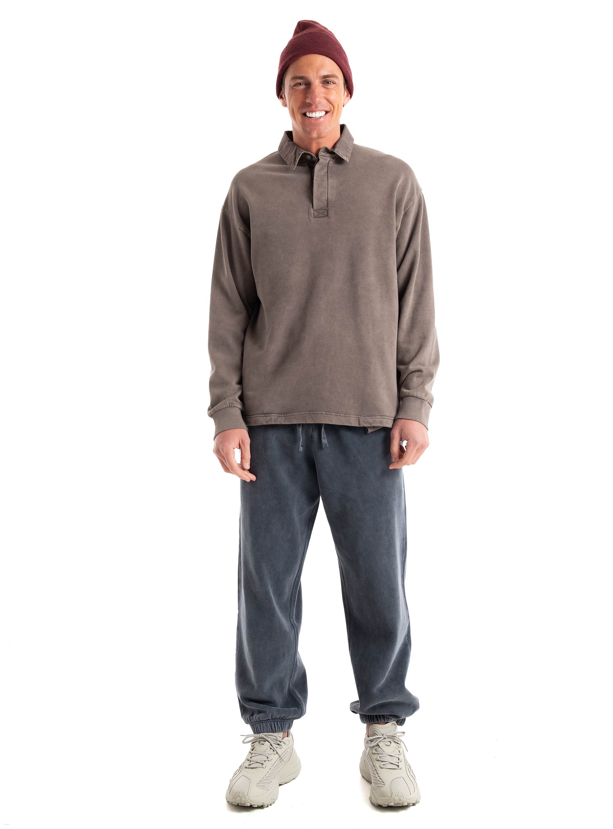 Dirty Laundry Polo Sweatshirt With  Pockets - Beige