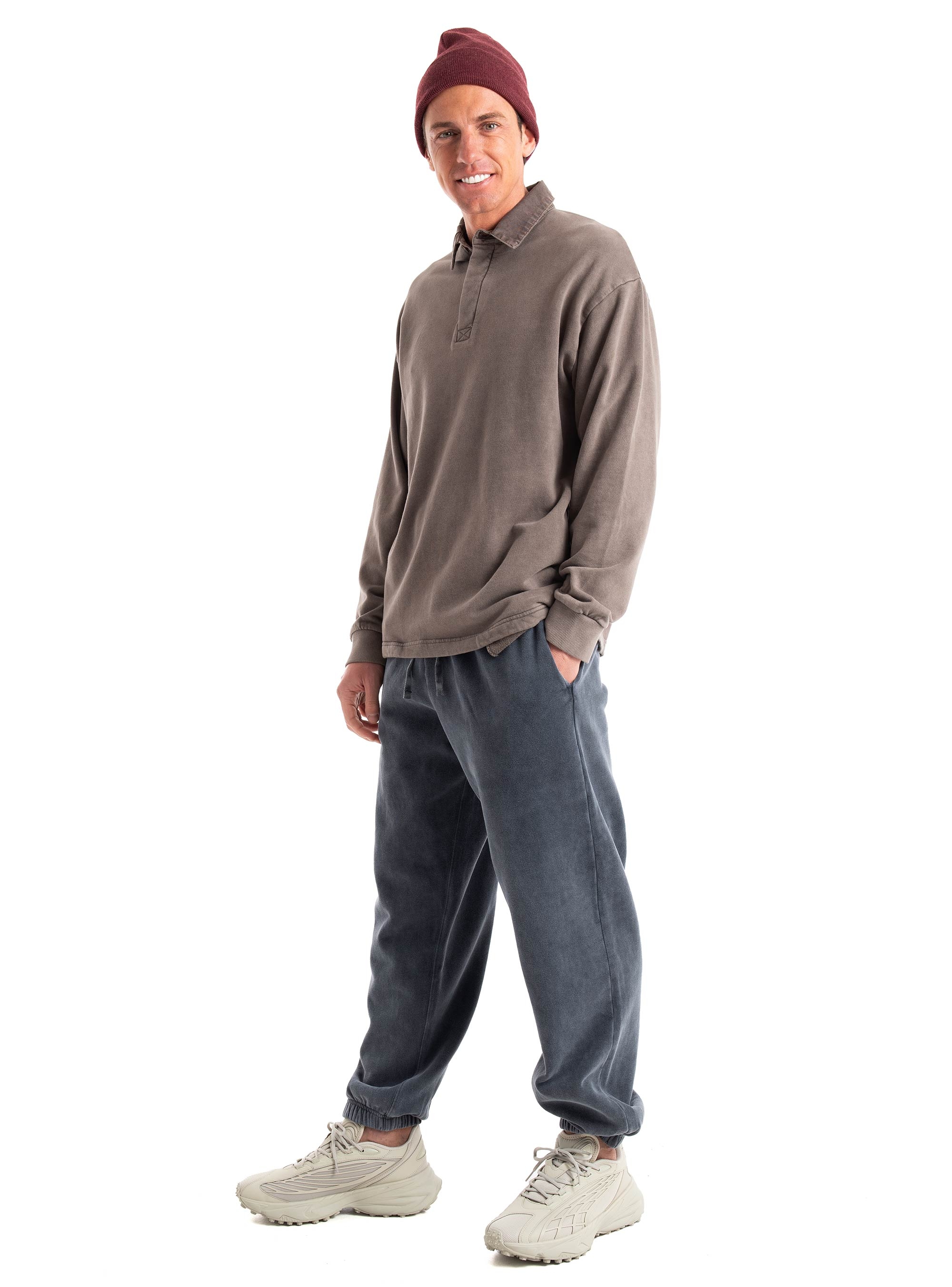 Dirty Laundry Polo Sweatshirt With  Pockets - Beige
