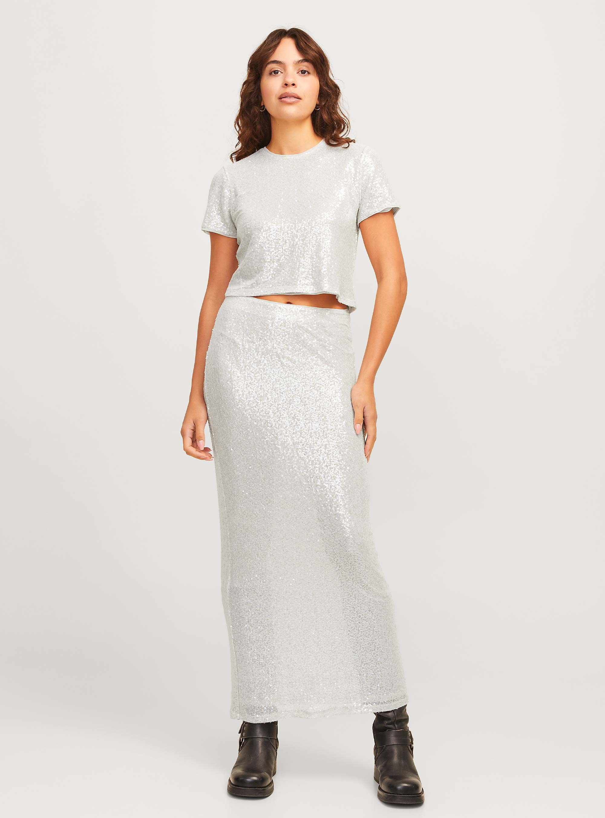 JJXX Mia Sequin Top - Silver