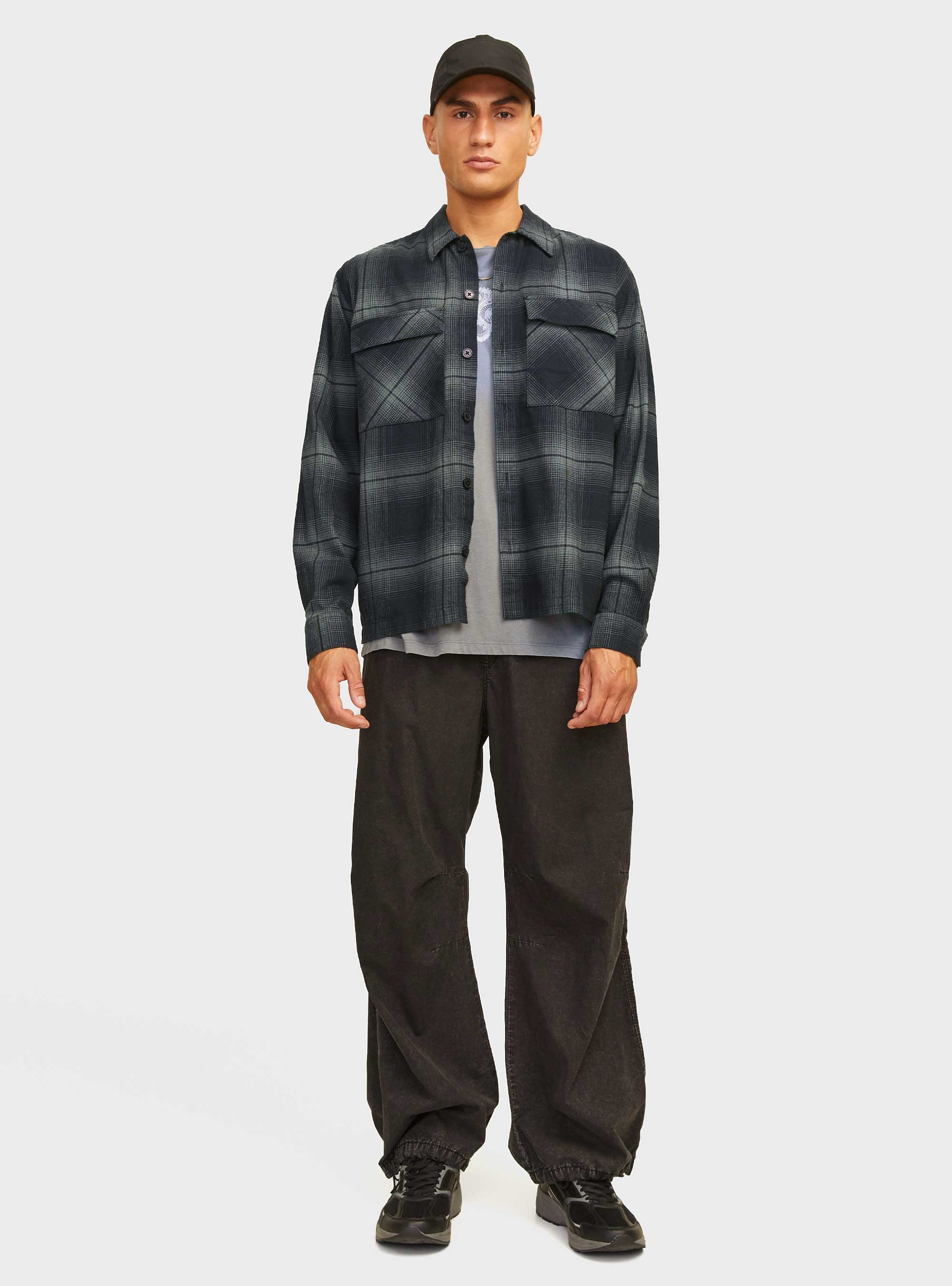Jack & Jones Jcocharlie Check Overshirt - Grey