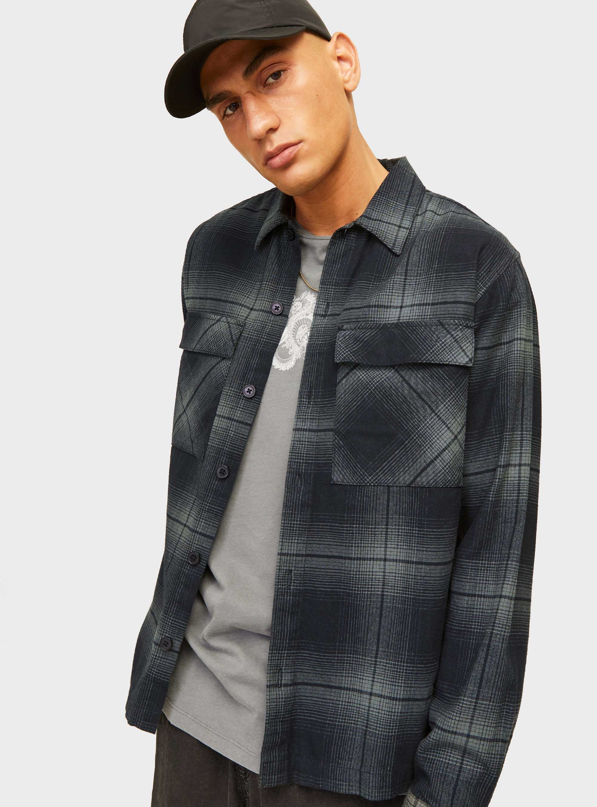 Jack & Jones Jcocharlie Check Overshirt - Grey