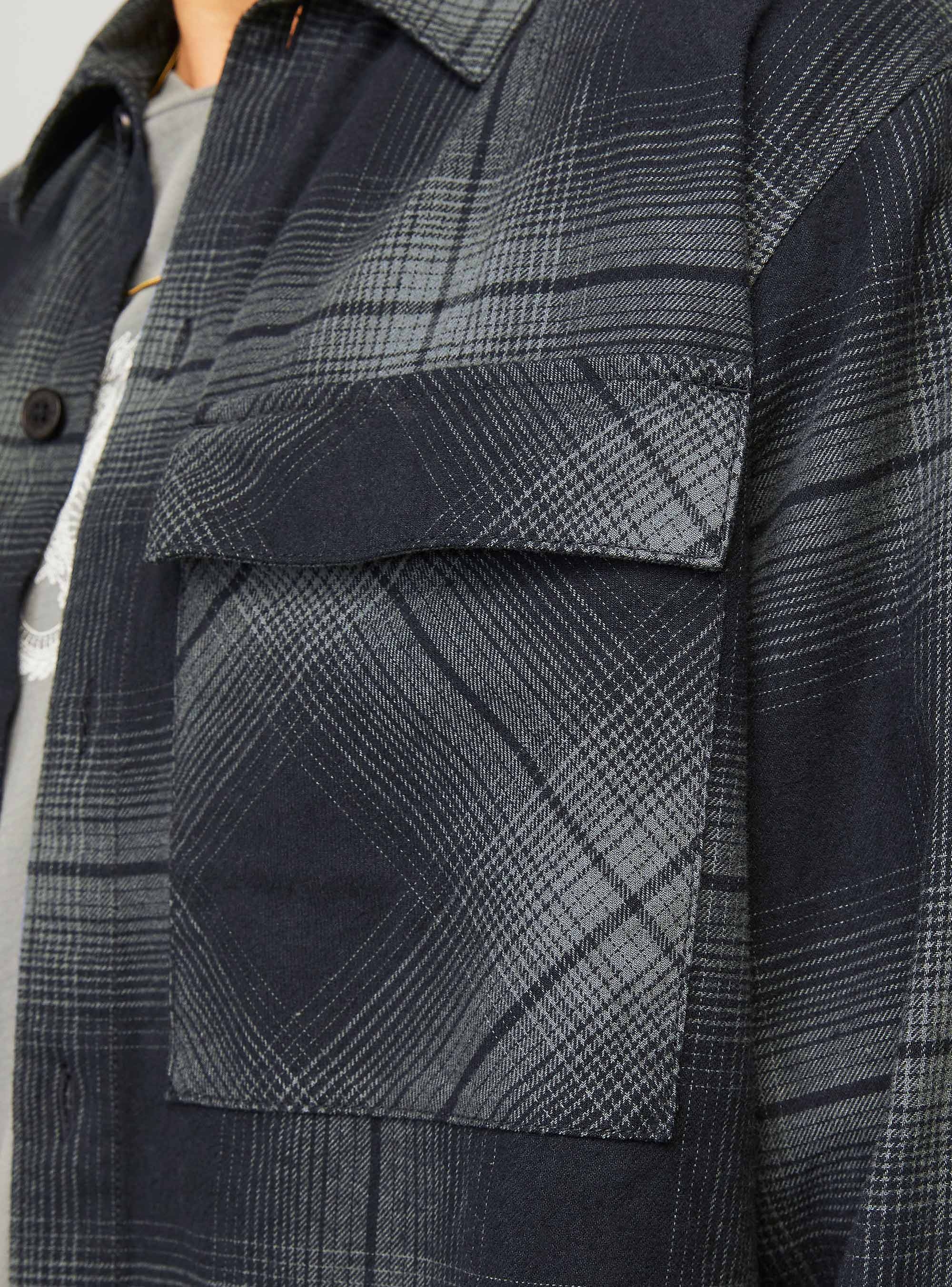 Jack & Jones Jcocharlie Check Overshirt - Grey