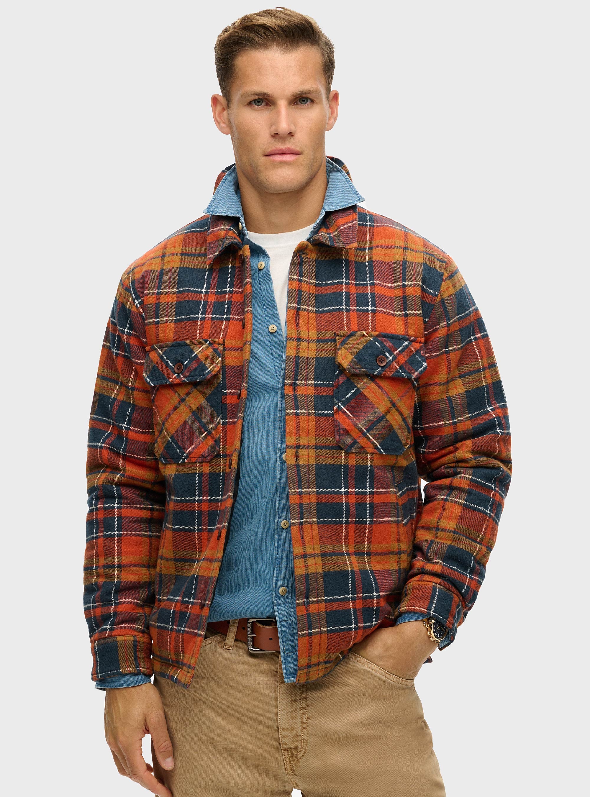Superdry Surplus Check Quilt Overshirt - Navy