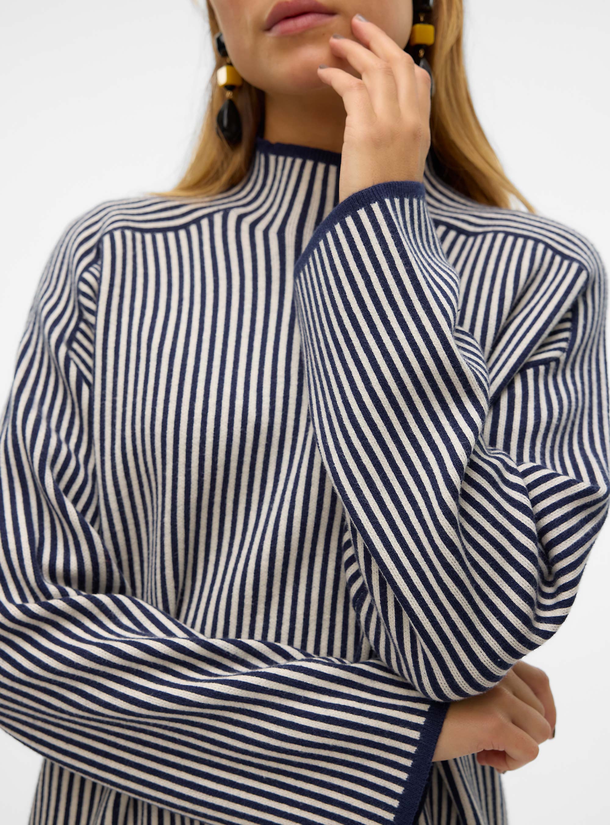 Vero Moda Gold Highneck Pinstripe Short Dress - Navy
