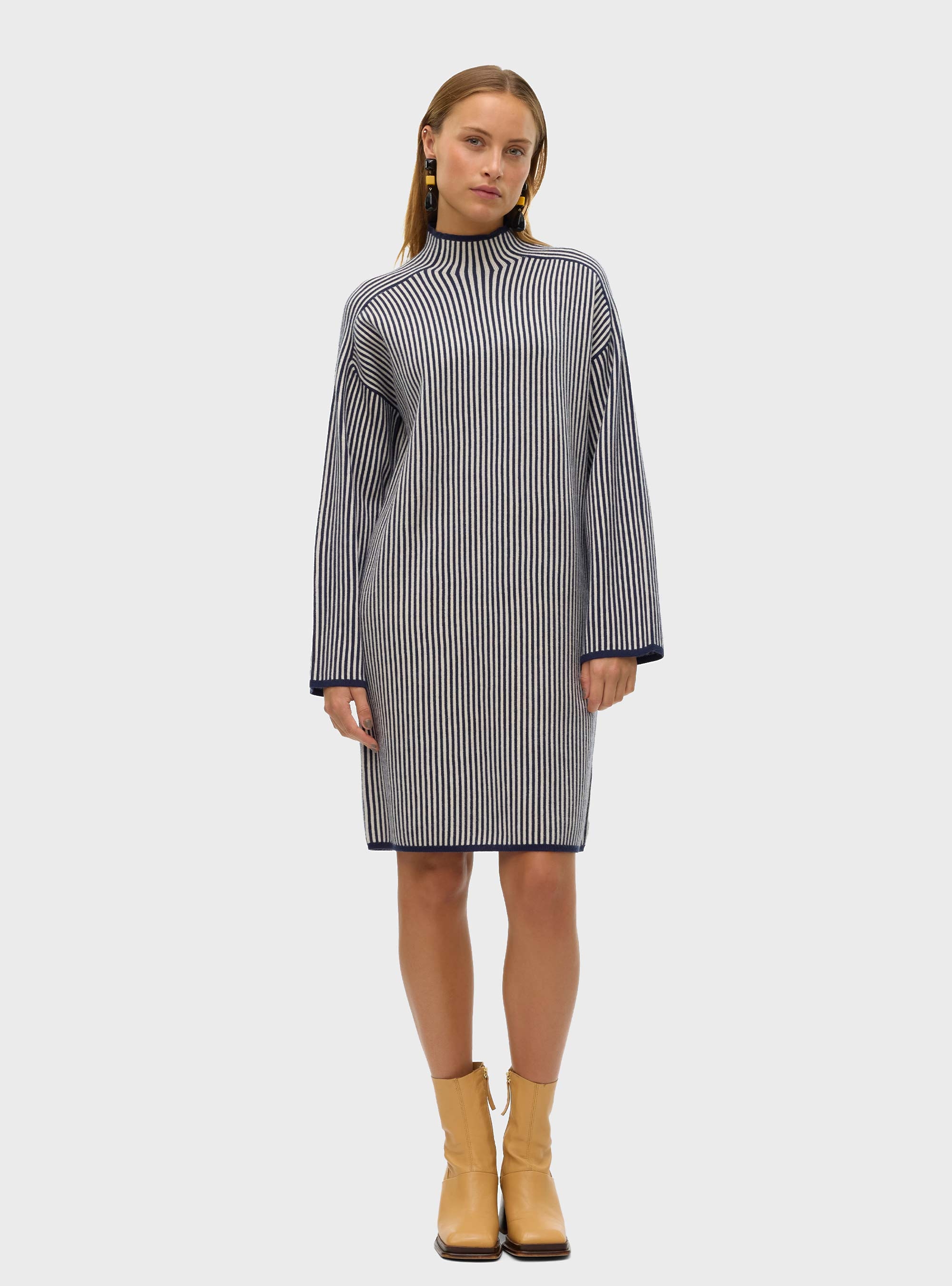 Vero Moda Gold Highneck Pinstripe Short Dress - Navy
