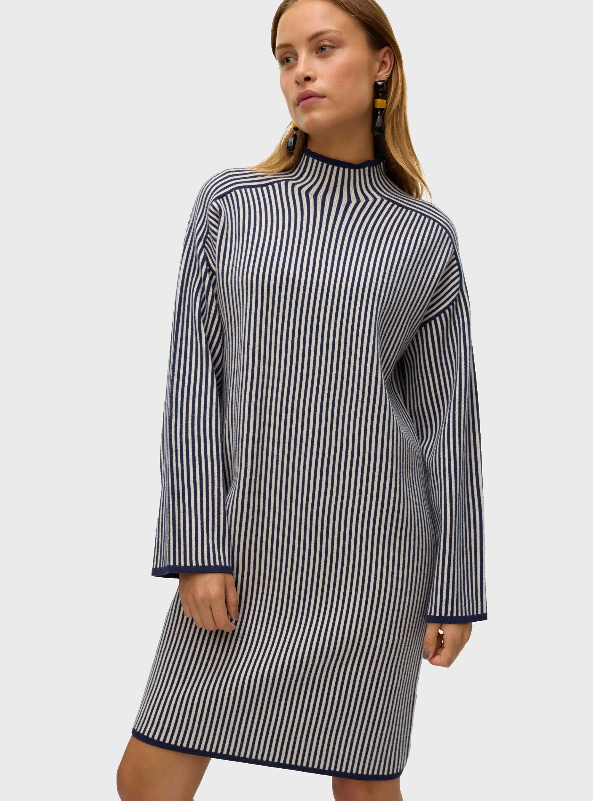 Vero Moda Gold Highneck Pinstripe Short Dress - Navy