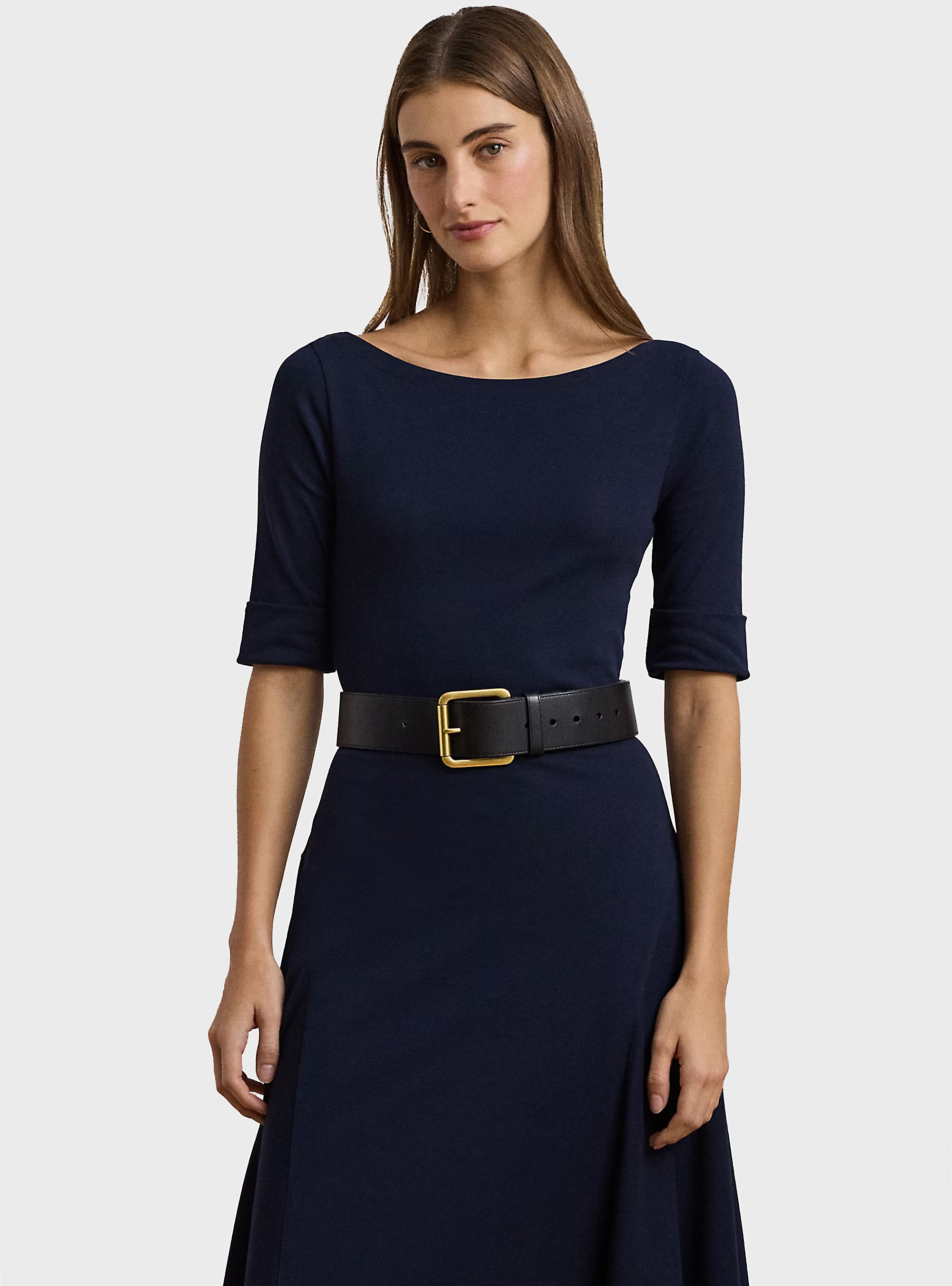 LAUREN Ralph Lauren Stretch Cotton Midi Dress - Navy