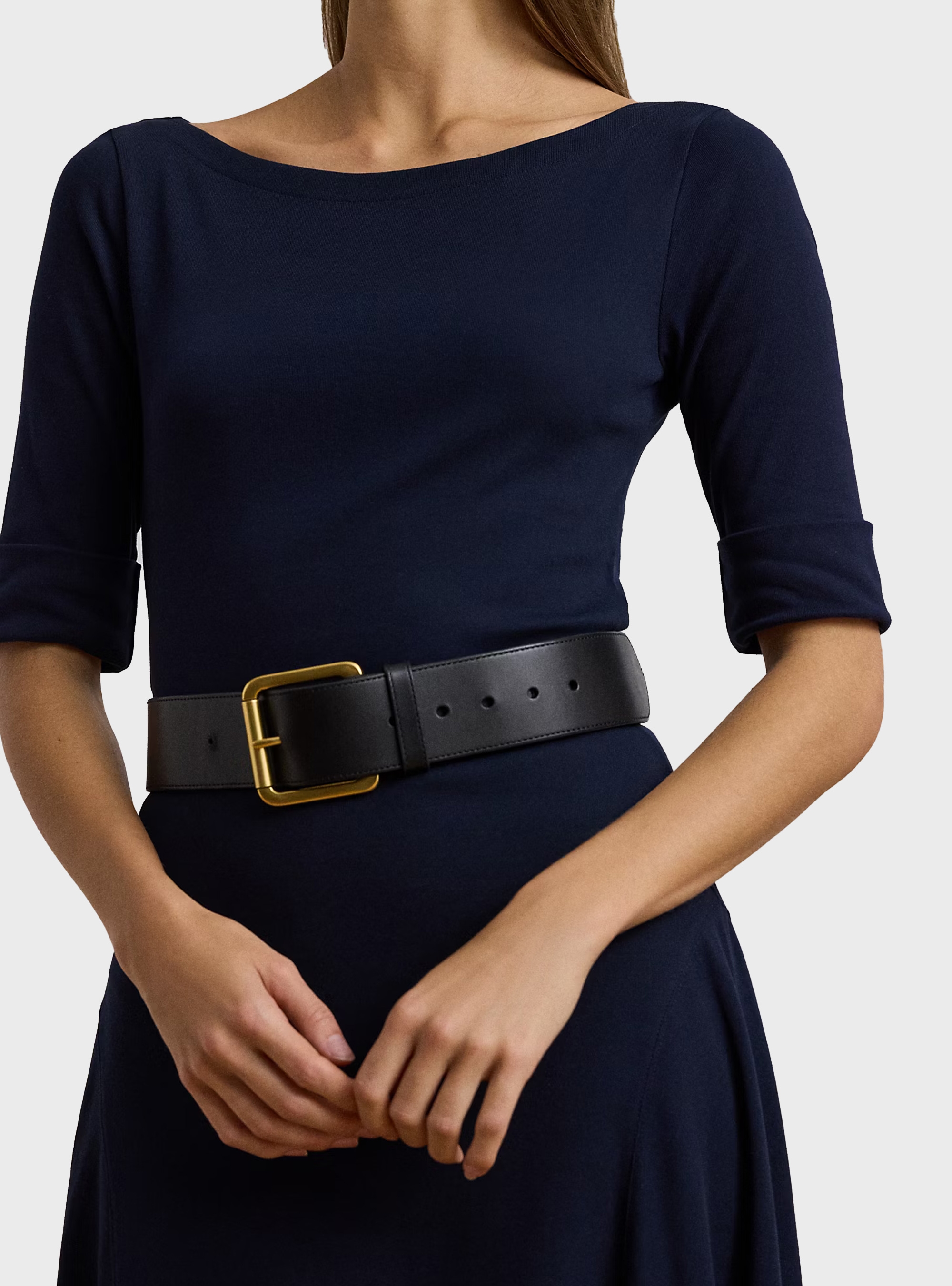 LAUREN Ralph Lauren Stretch Cotton Midi Dress - Navy