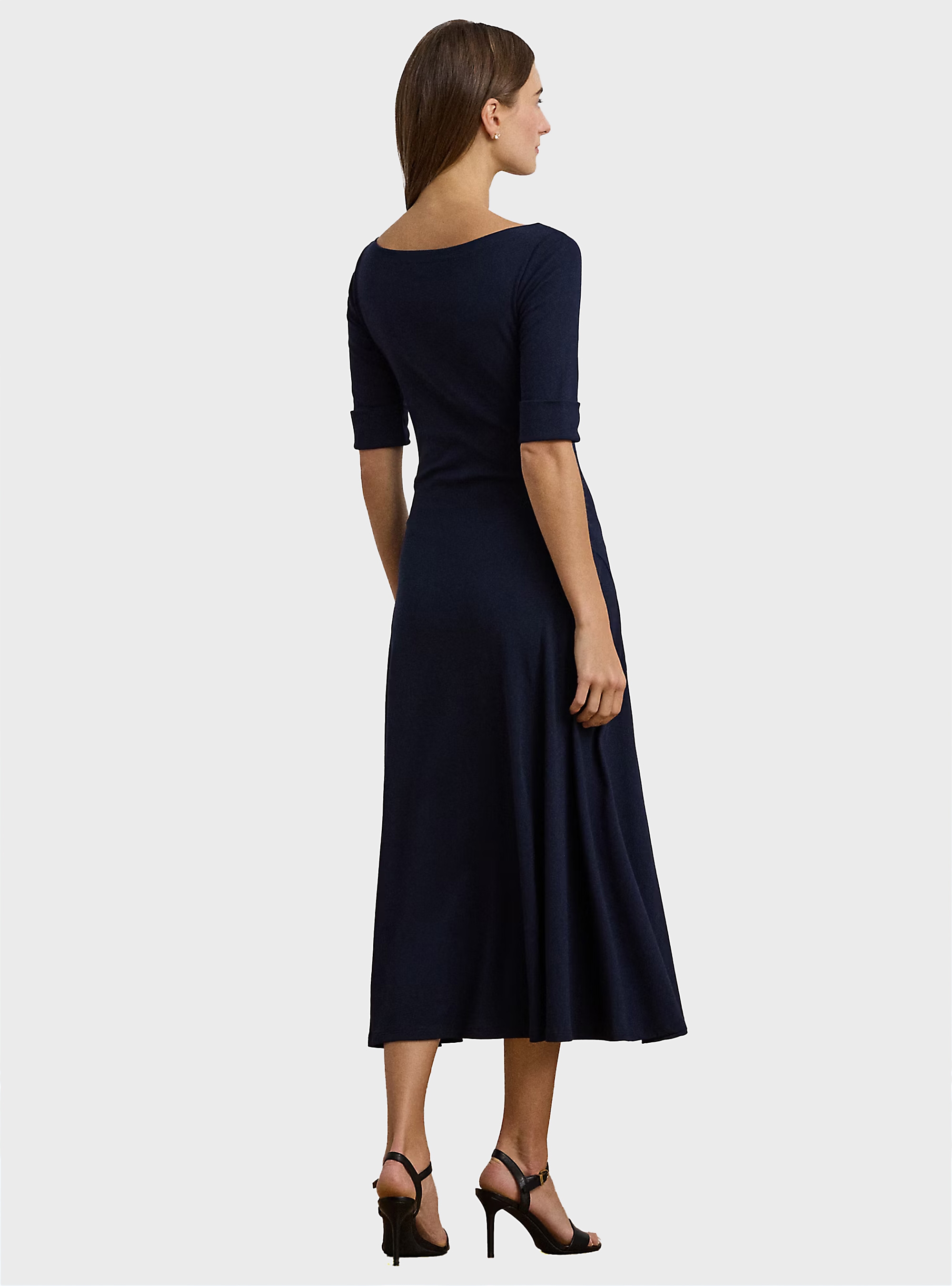 LAUREN Ralph Lauren Stretch Cotton Midi Dress - Navy