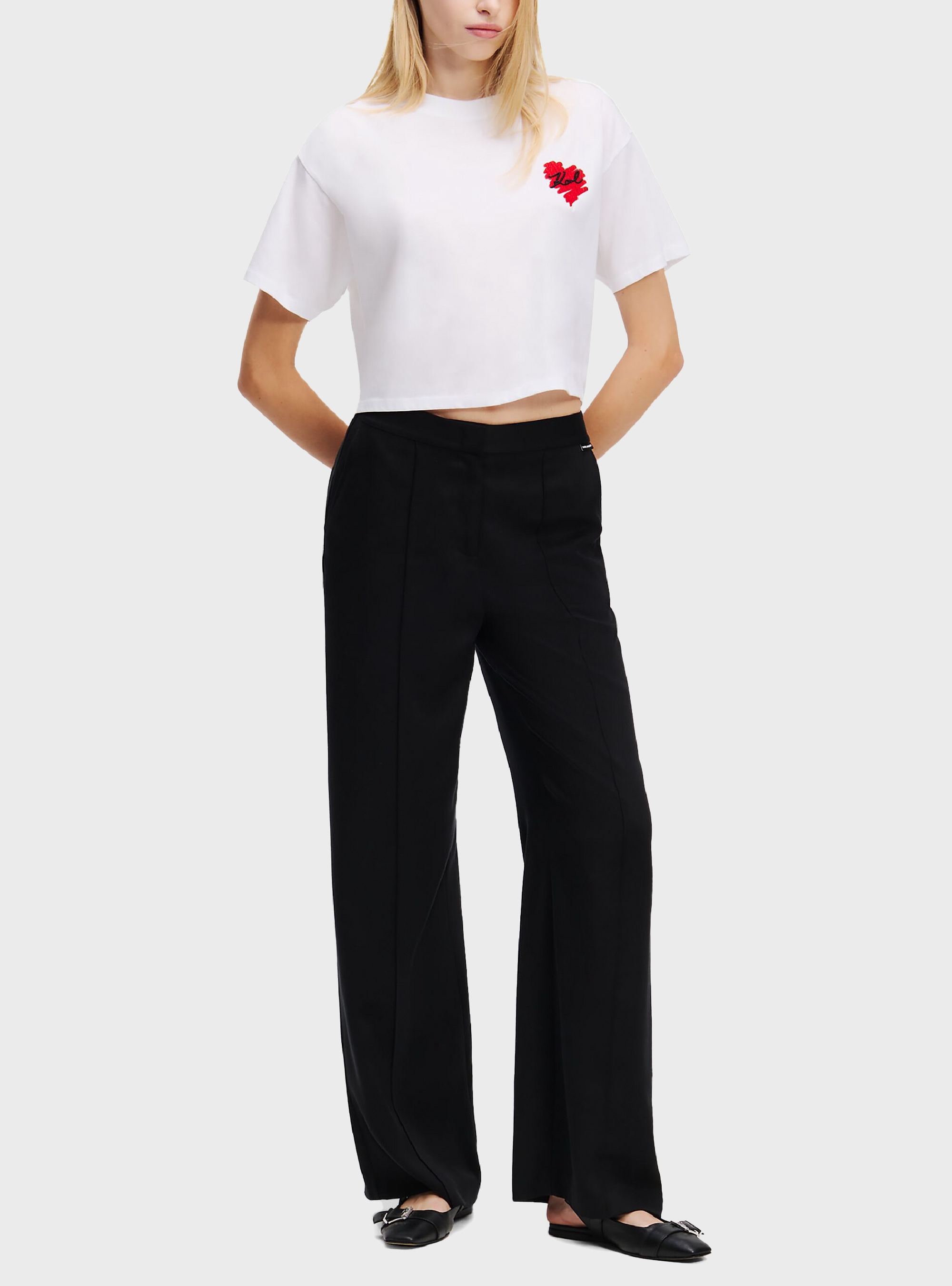 Karl Lagerfeld Hearts Cropped T-Shirt - White