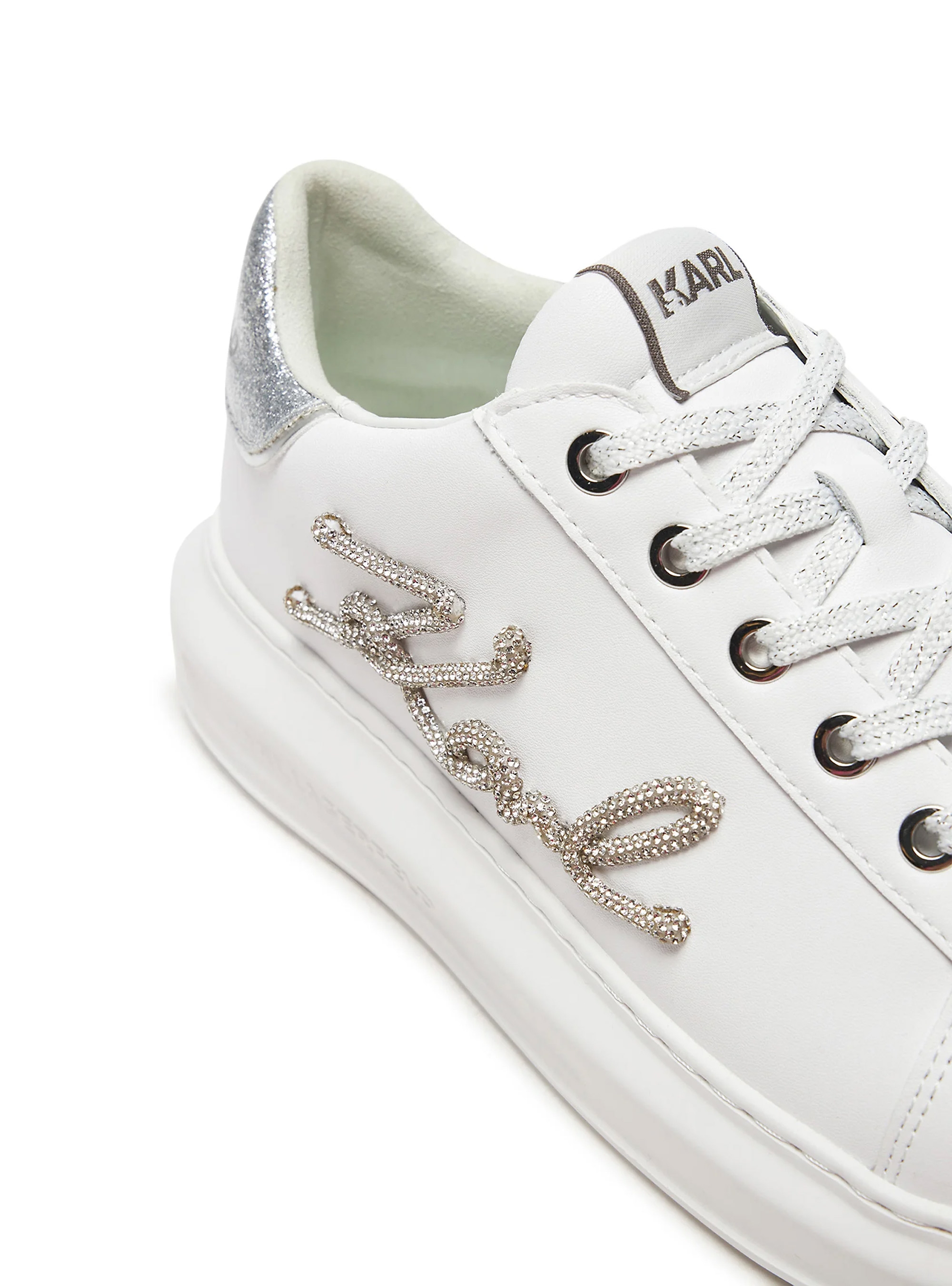 Karl Lagerfeld Kapri Signia Rhinestone Low Top Sneakers - White