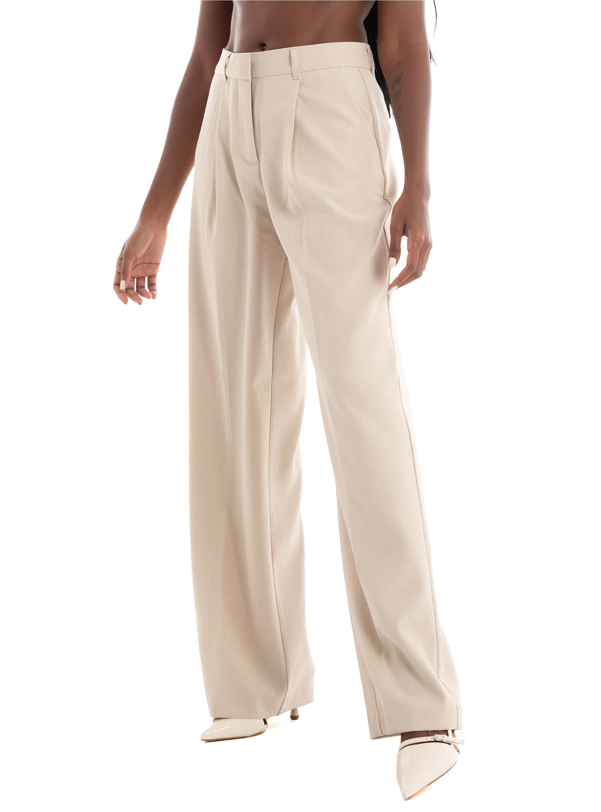 JJXX Ellis Structured Wide High Waist Pants - Beige