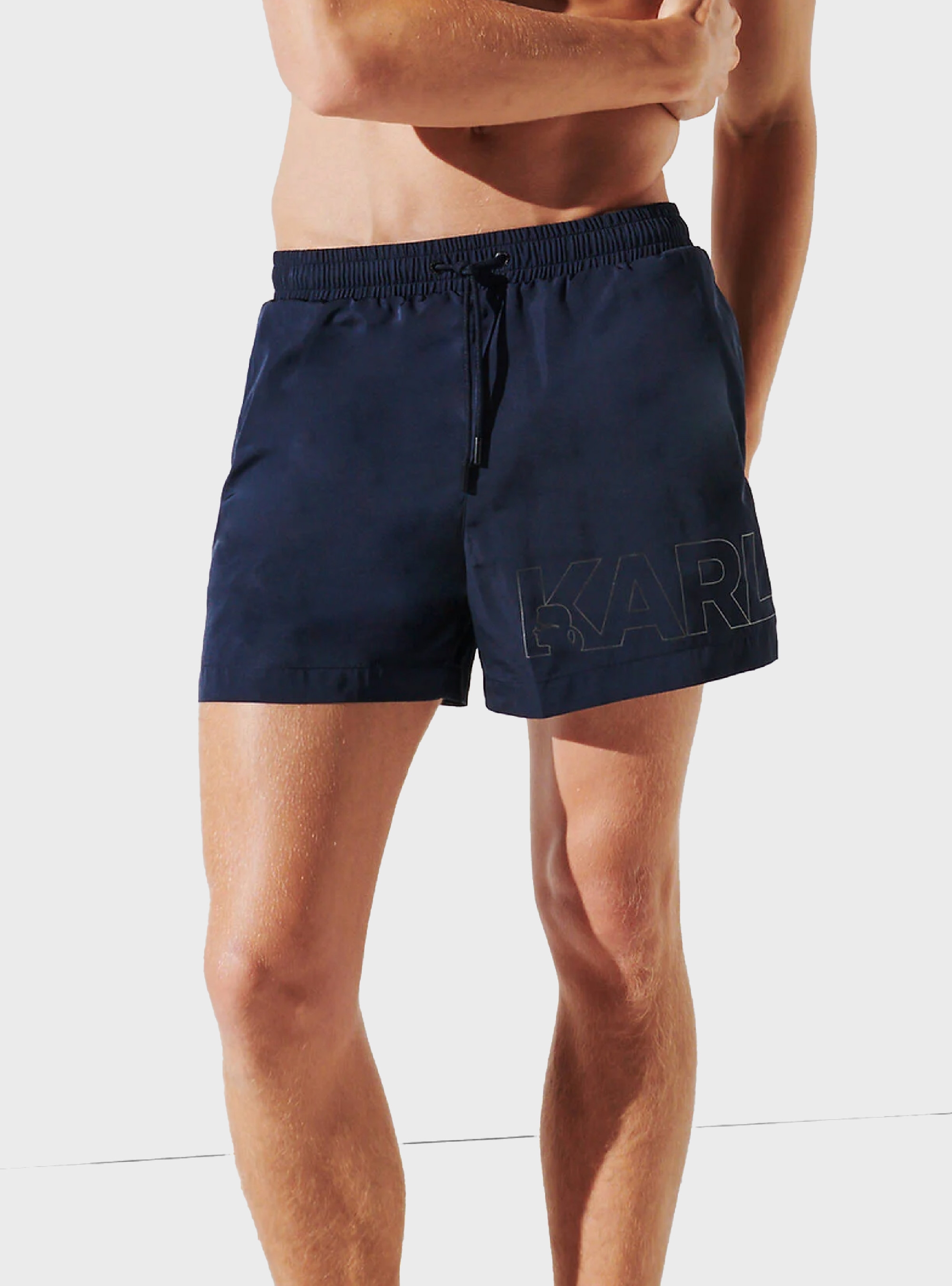 Karl Lagerfeld Metallic Logo Short Boardshort - Black