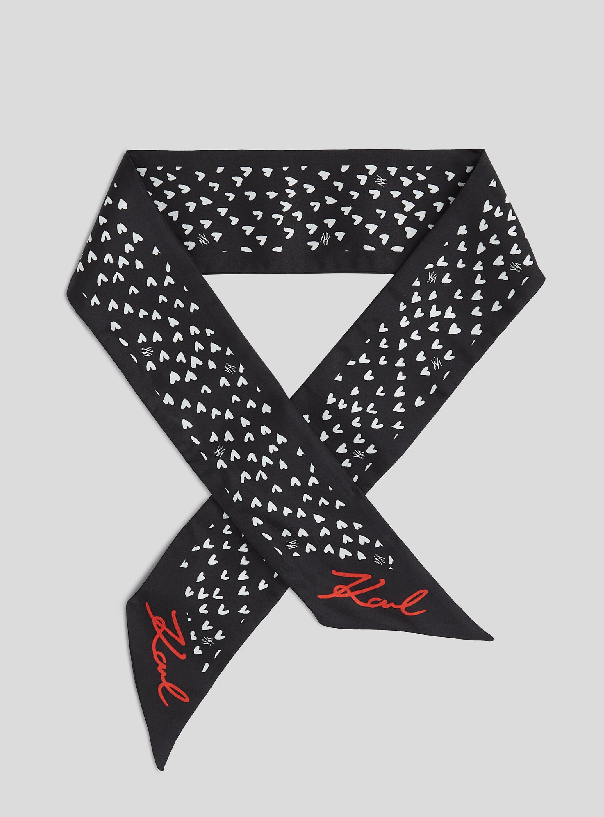 Karl Lagerfeld K/Hearts Thin Silk Scarf Gp - Black & White