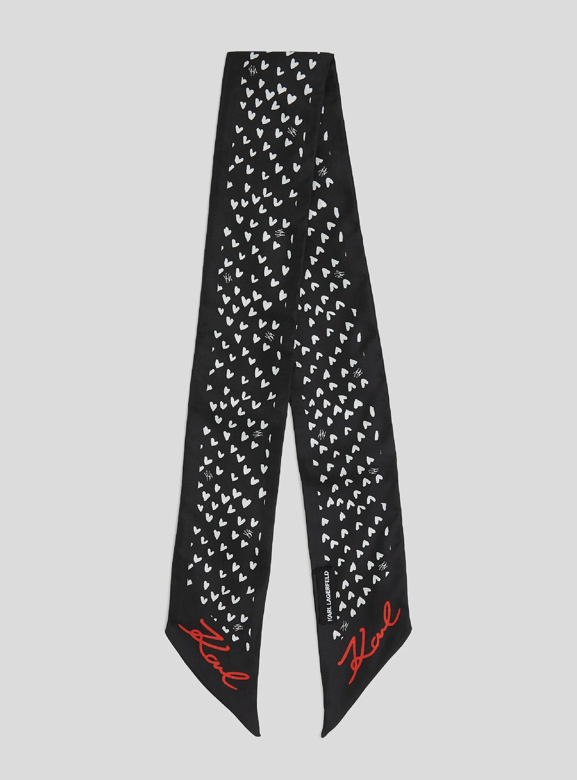 Karl Lagerfeld K/Hearts Thin Silk Scarf Gp - Black & White
