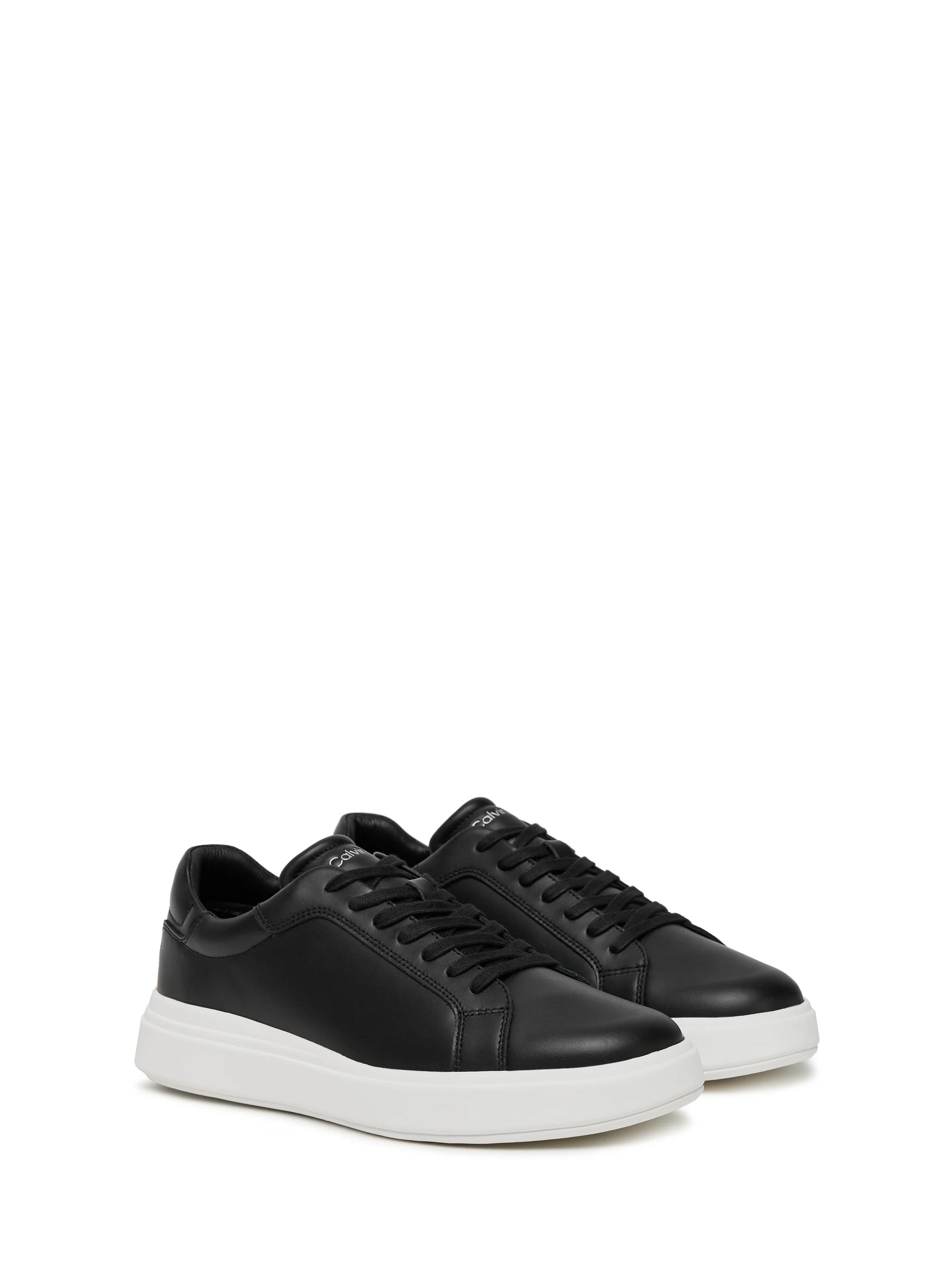 Calvin Klein Low Top Lace Up Leather Sneakers - Black