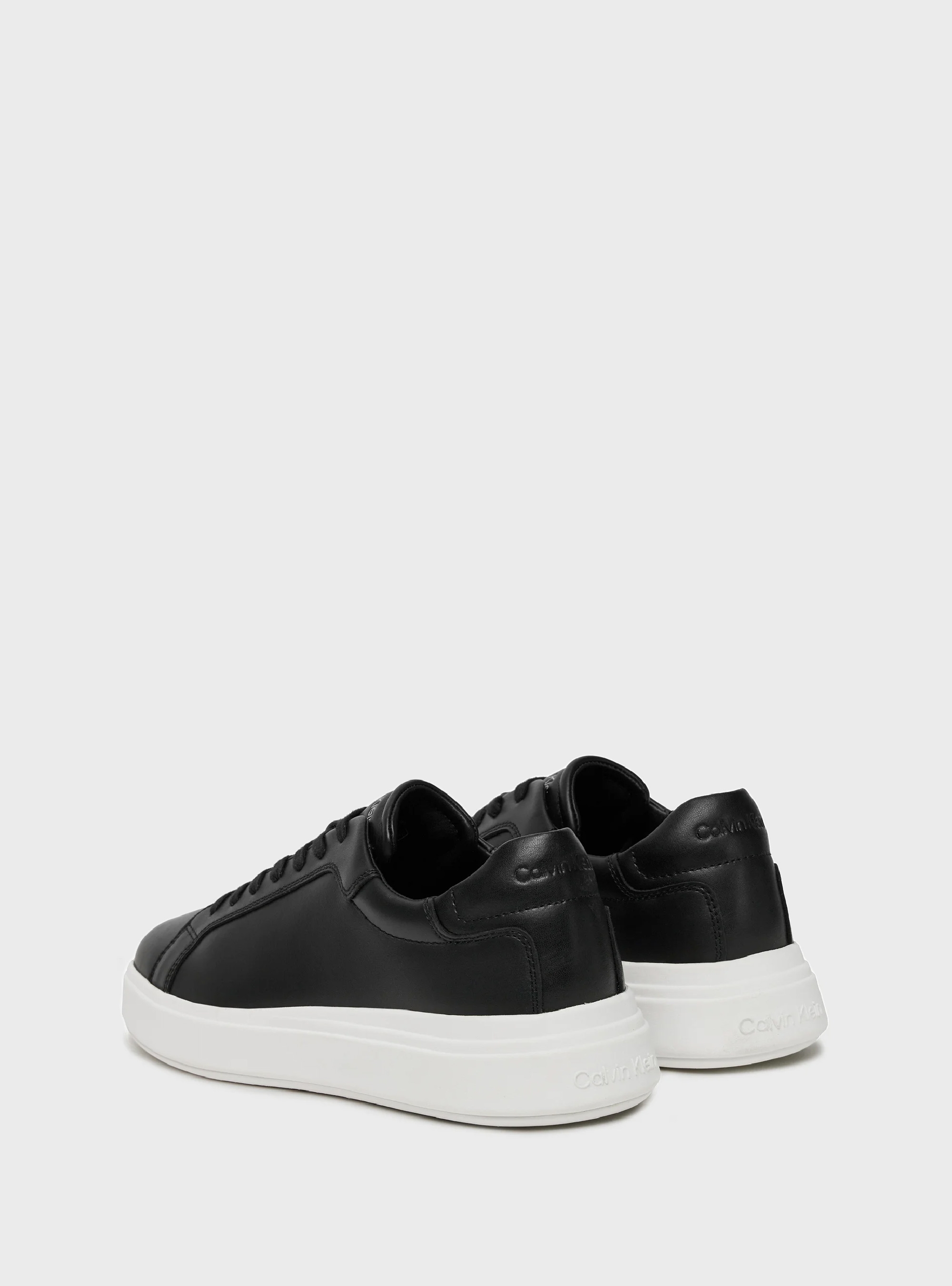 Calvin Klein Low Top Lace Up Leather Sneakers - Black