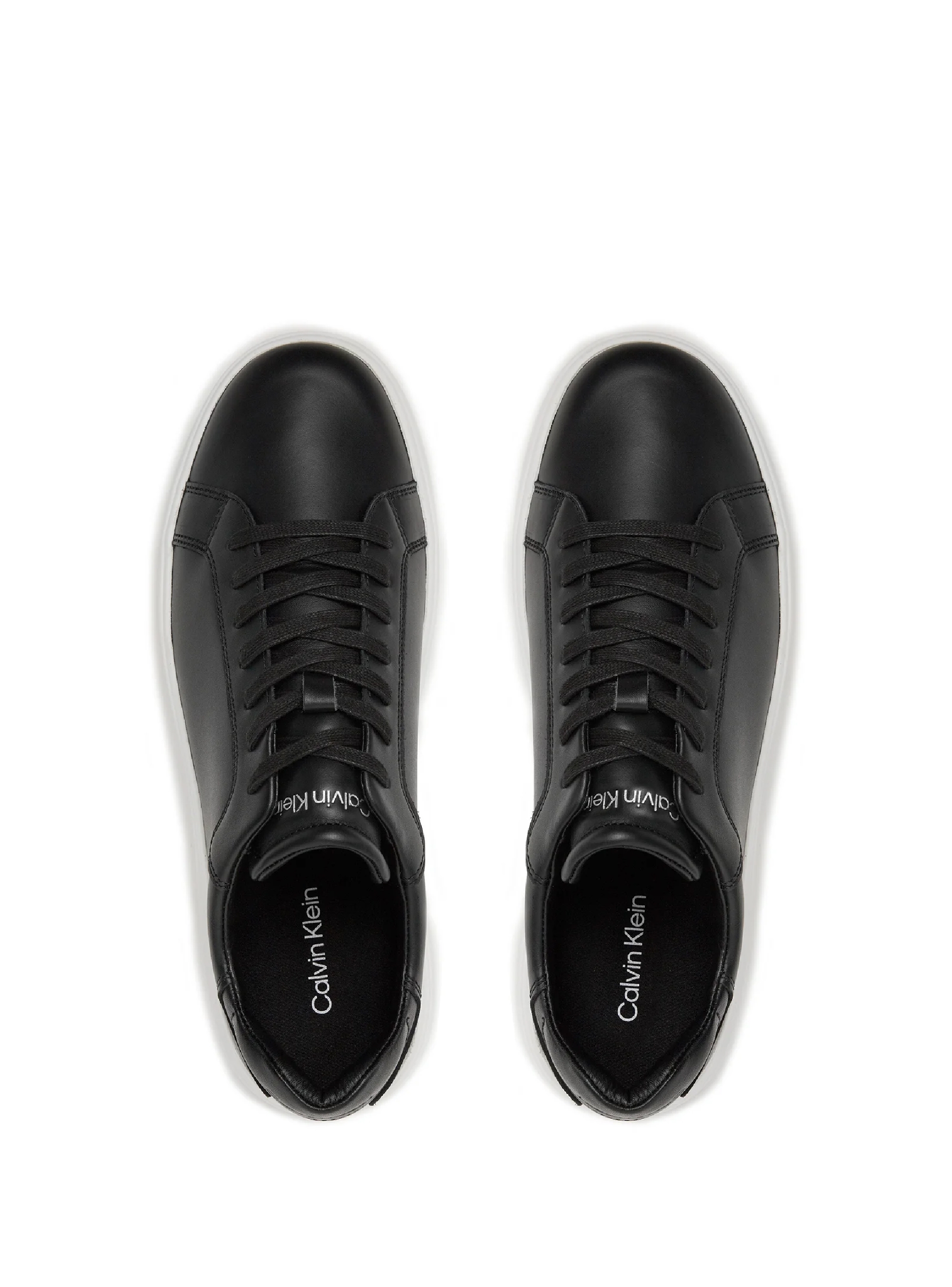Calvin Klein Low Top Lace Up Leather Sneakers - Black