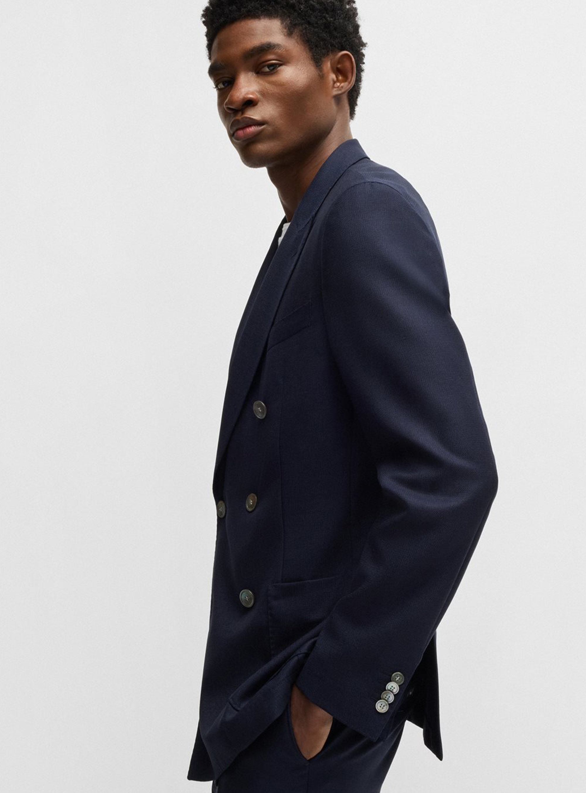 BOSS Slim Fit Double Breasted  Blazer C-Huge-DB-251 - Dark Blue