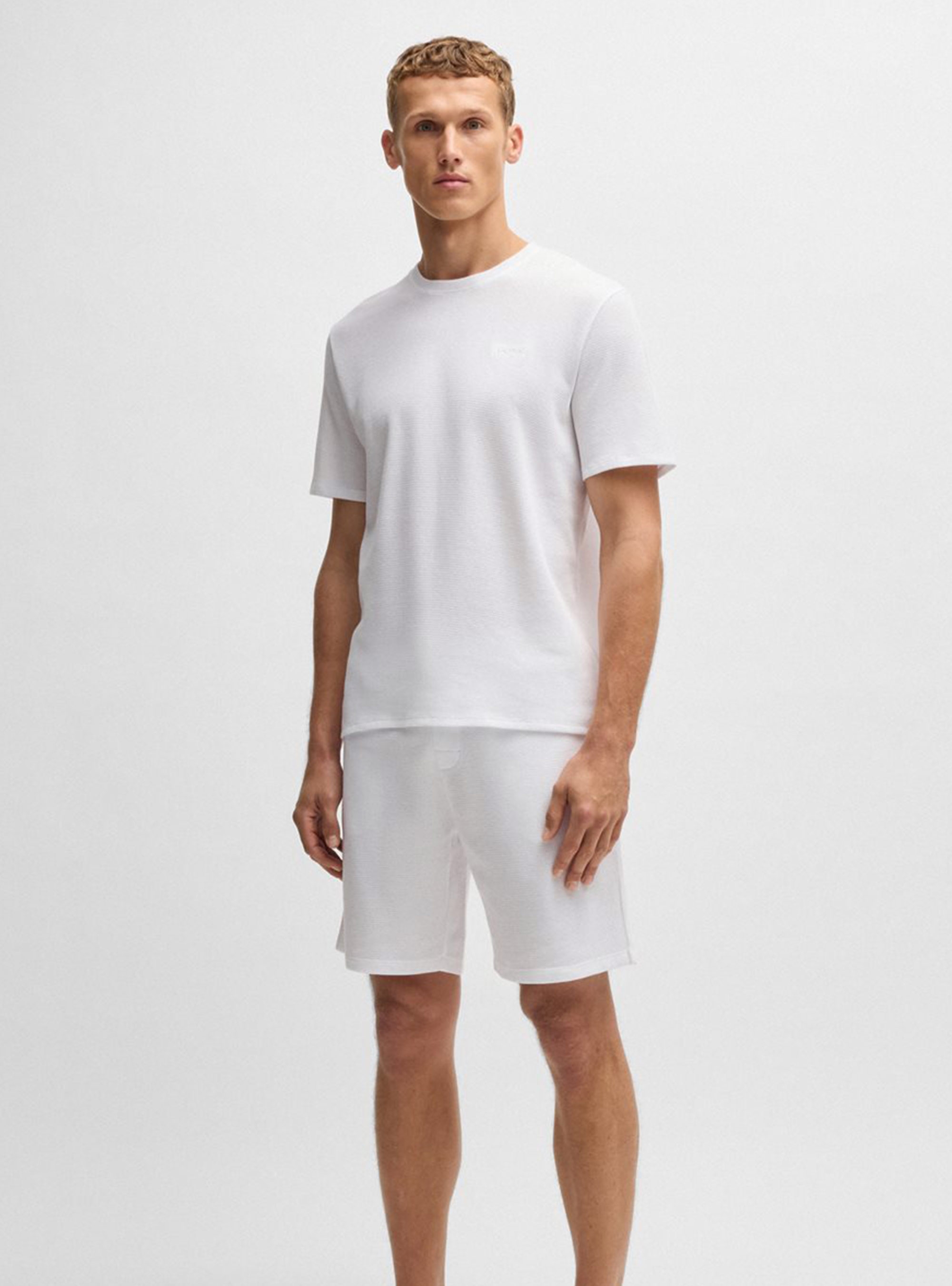 BOSS Waffle-Structured Pyjama Shorts Waffle Shorts - White