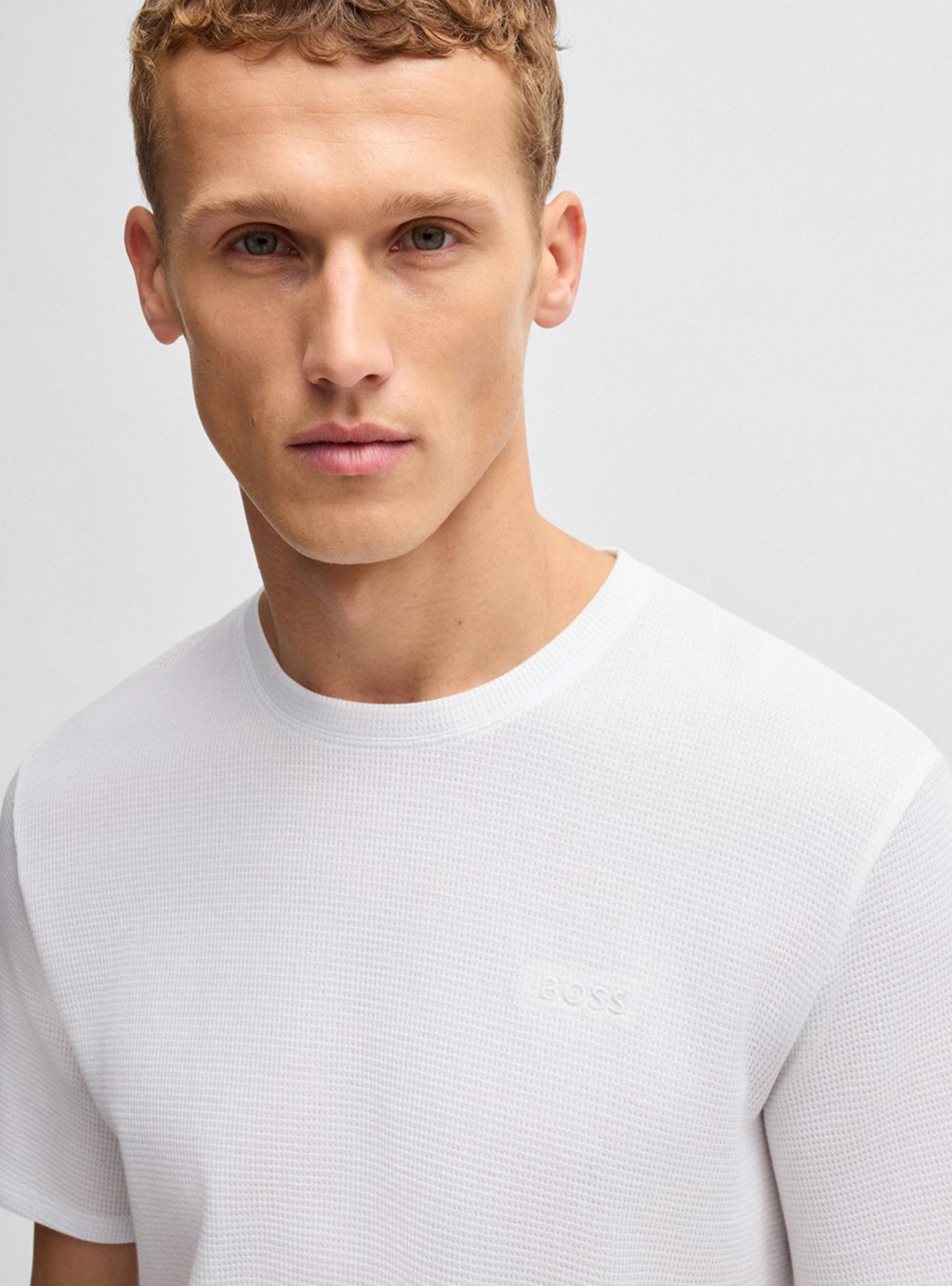 BOSS Waffle-Structured Pyjama T-Shirt Waffle T-Shirt - White