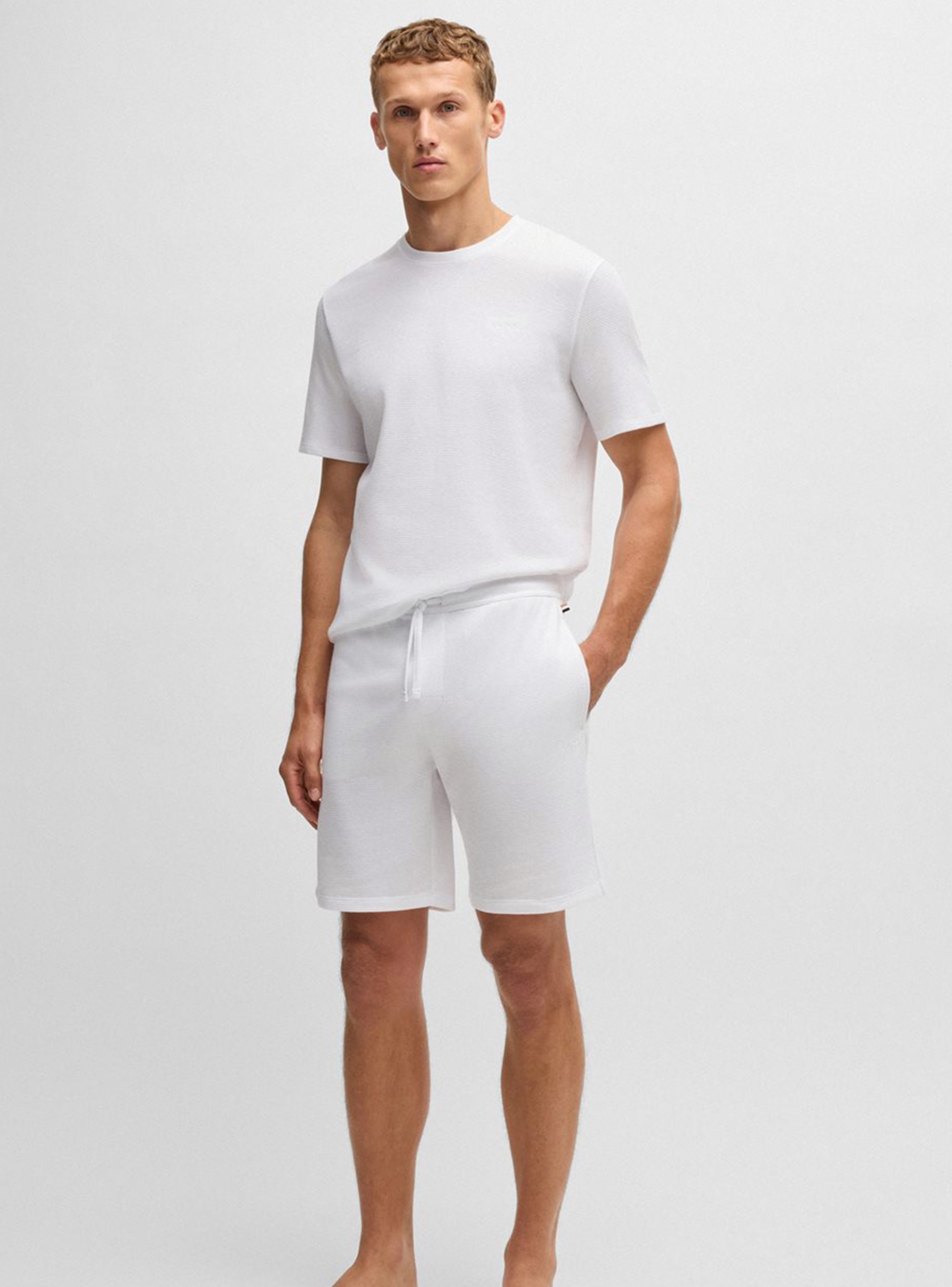 BOSS Waffle-Structured Pyjama T-Shirt Waffle T-Shirt - White