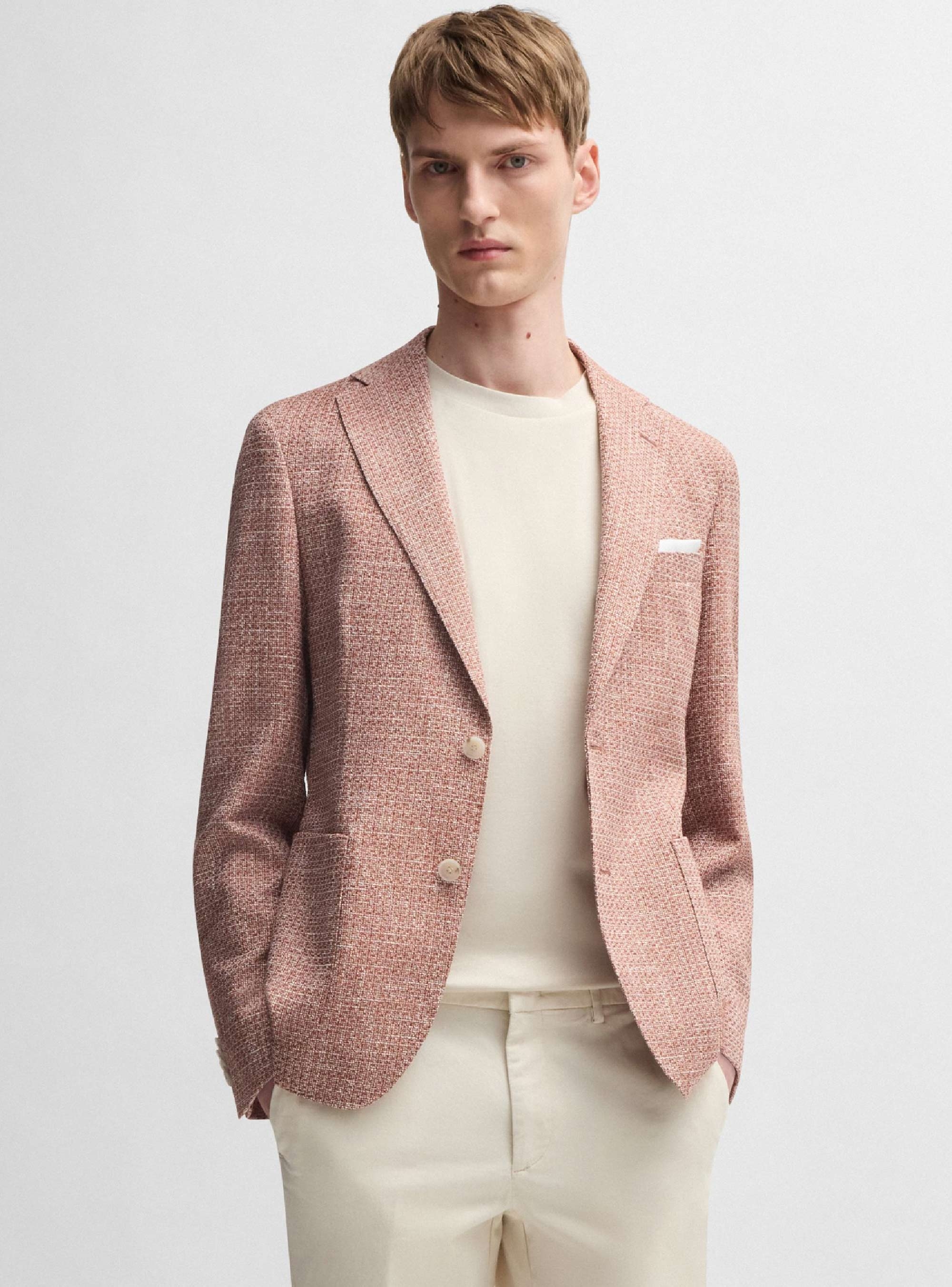 BOSS Slim-Fit Micro-Patterned Blazer C-Hanry-252 - Coral