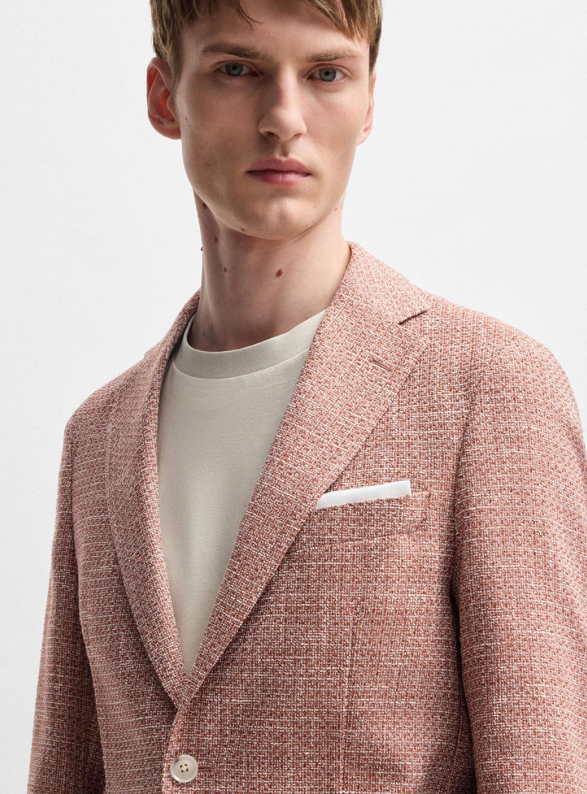 BOSS Slim-Fit Micro-Patterned Blazer C-Hanry-252 - Coral