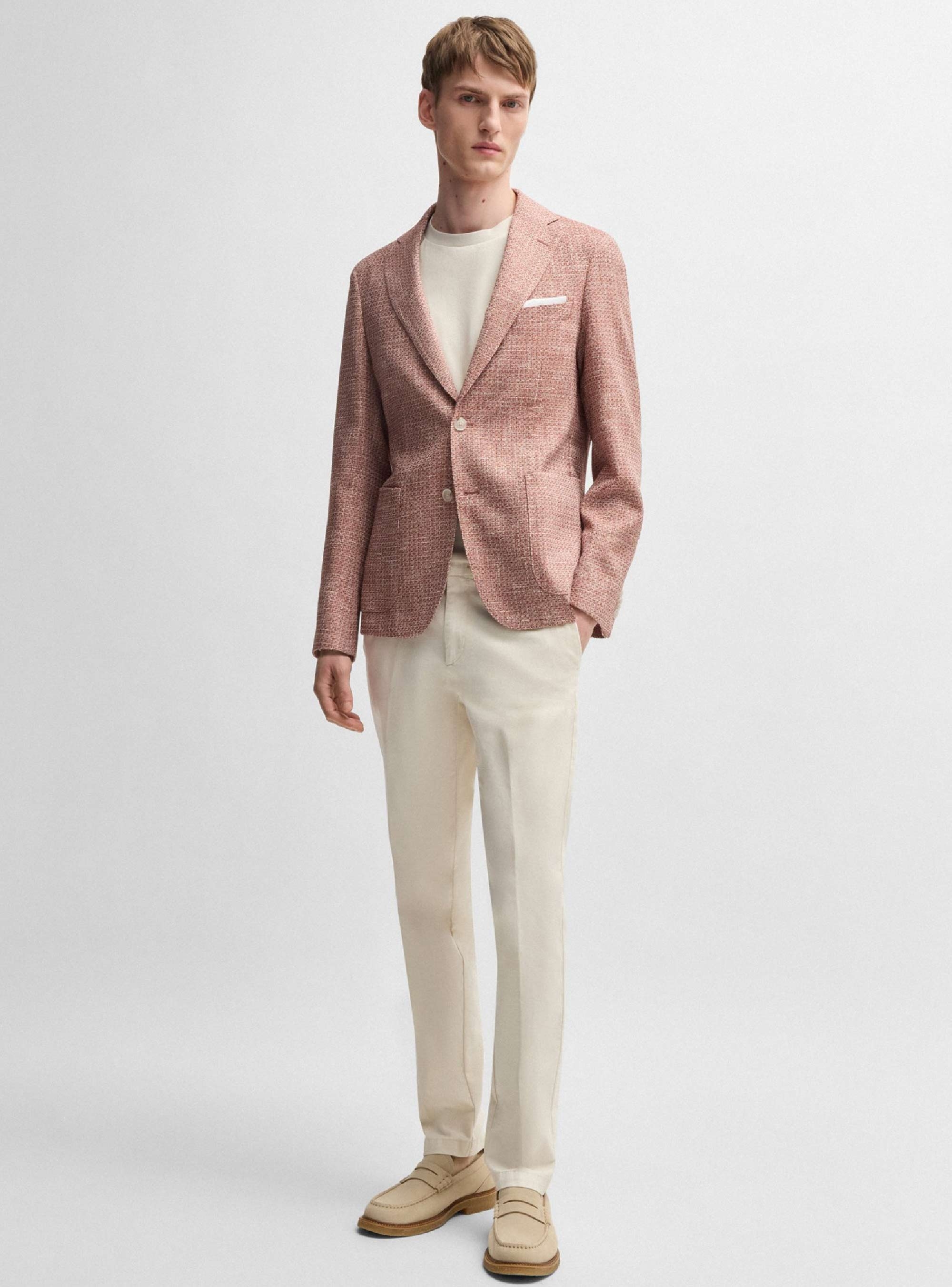 BOSS Slim-Fit Micro-Patterned Blazer C-Hanry-252 - Coral