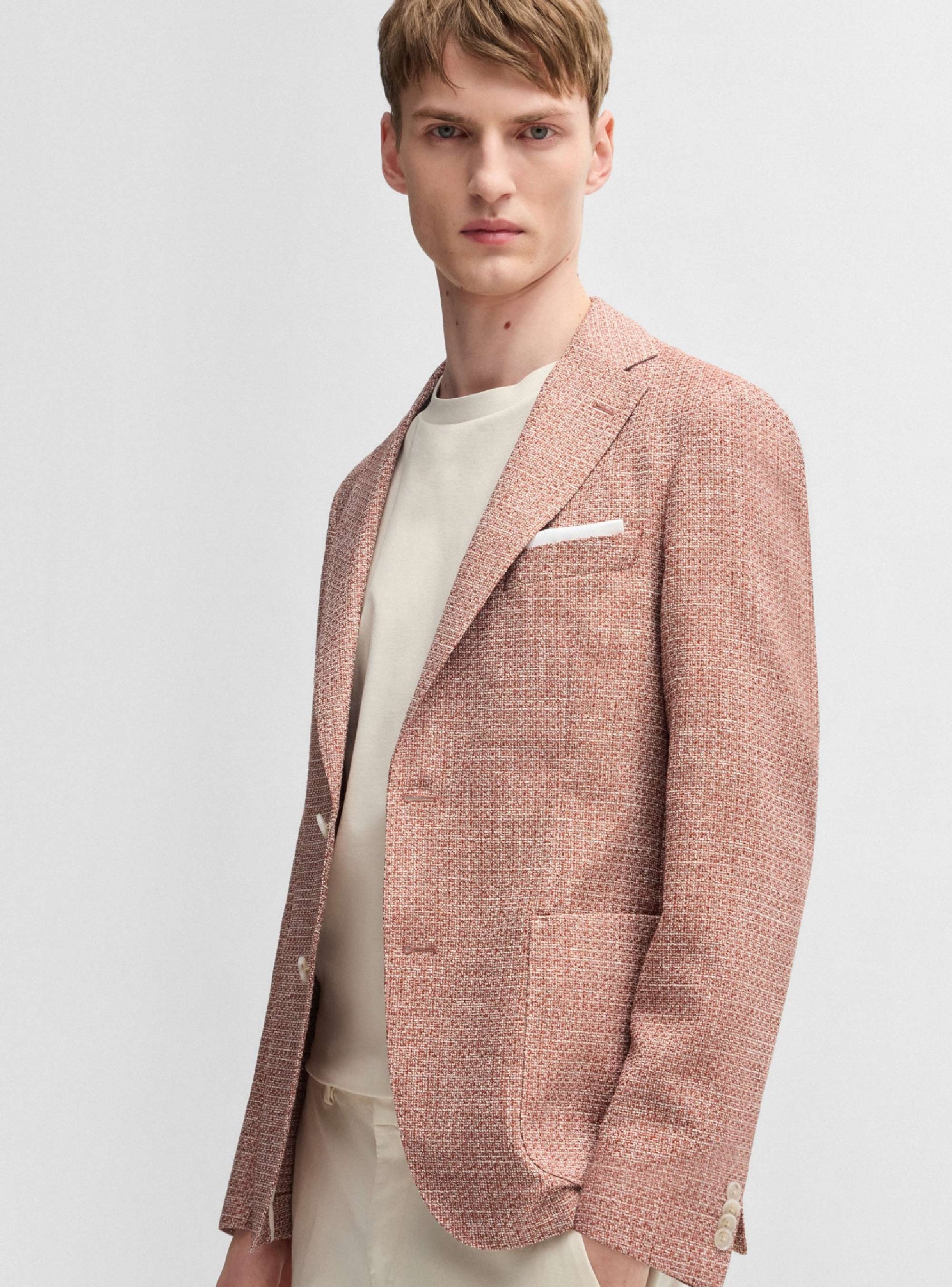 BOSS Slim-Fit Micro-Patterned Blazer C-Hanry-252 - Coral