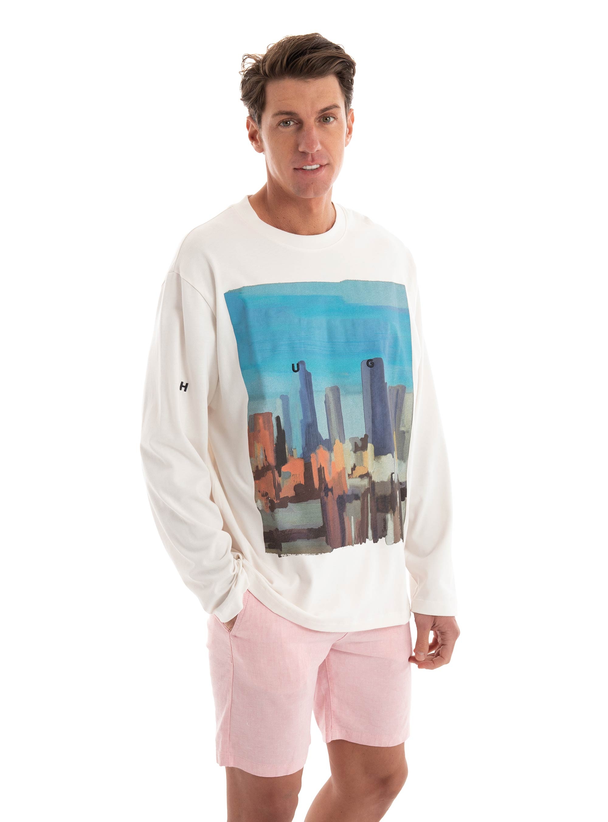 BOSS Linen Blend Tapered Fit Shorts Chino-Tapered-DS-2-S - Pink