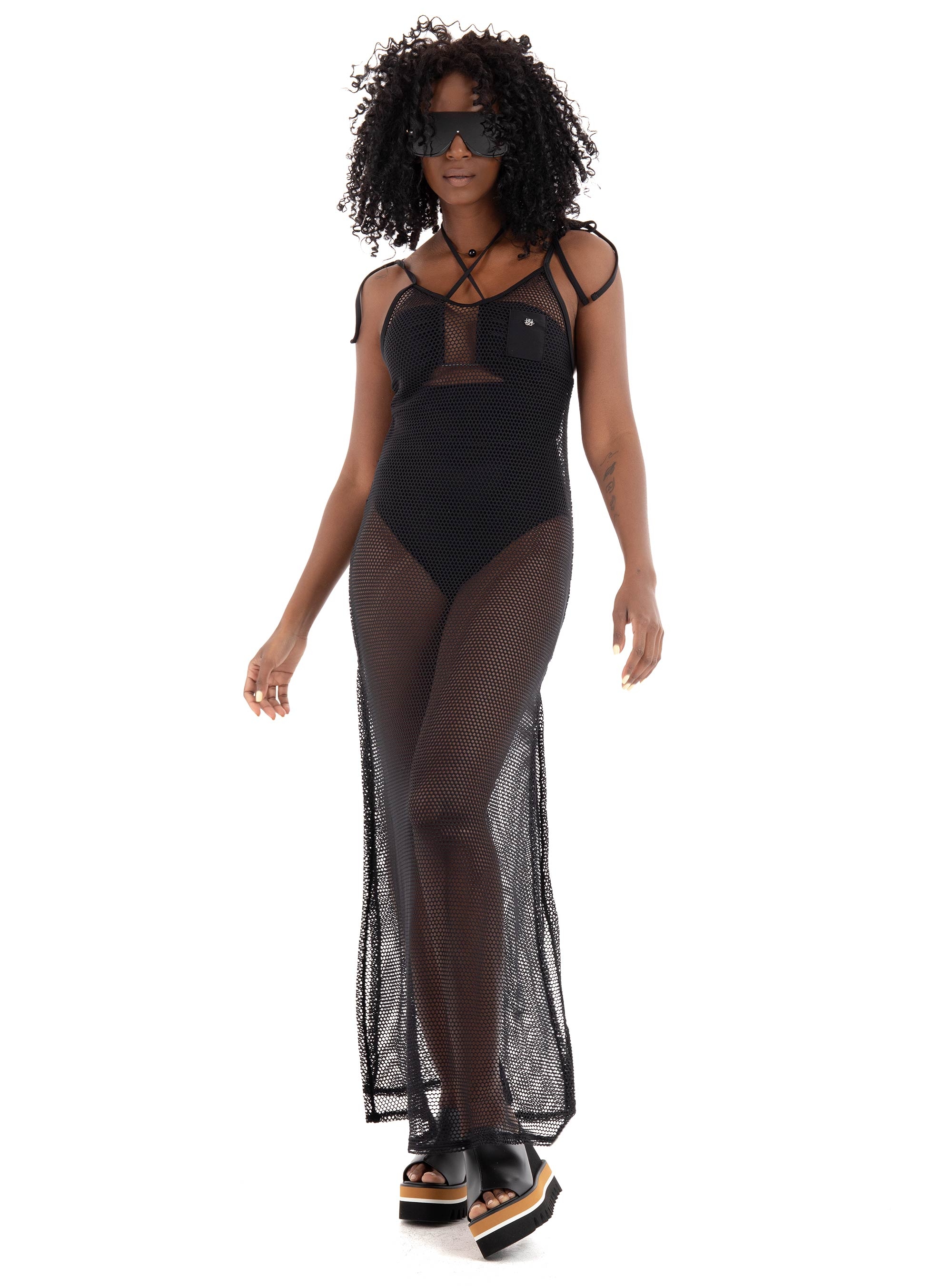 HUGO Mesh Beach DRESS - Black