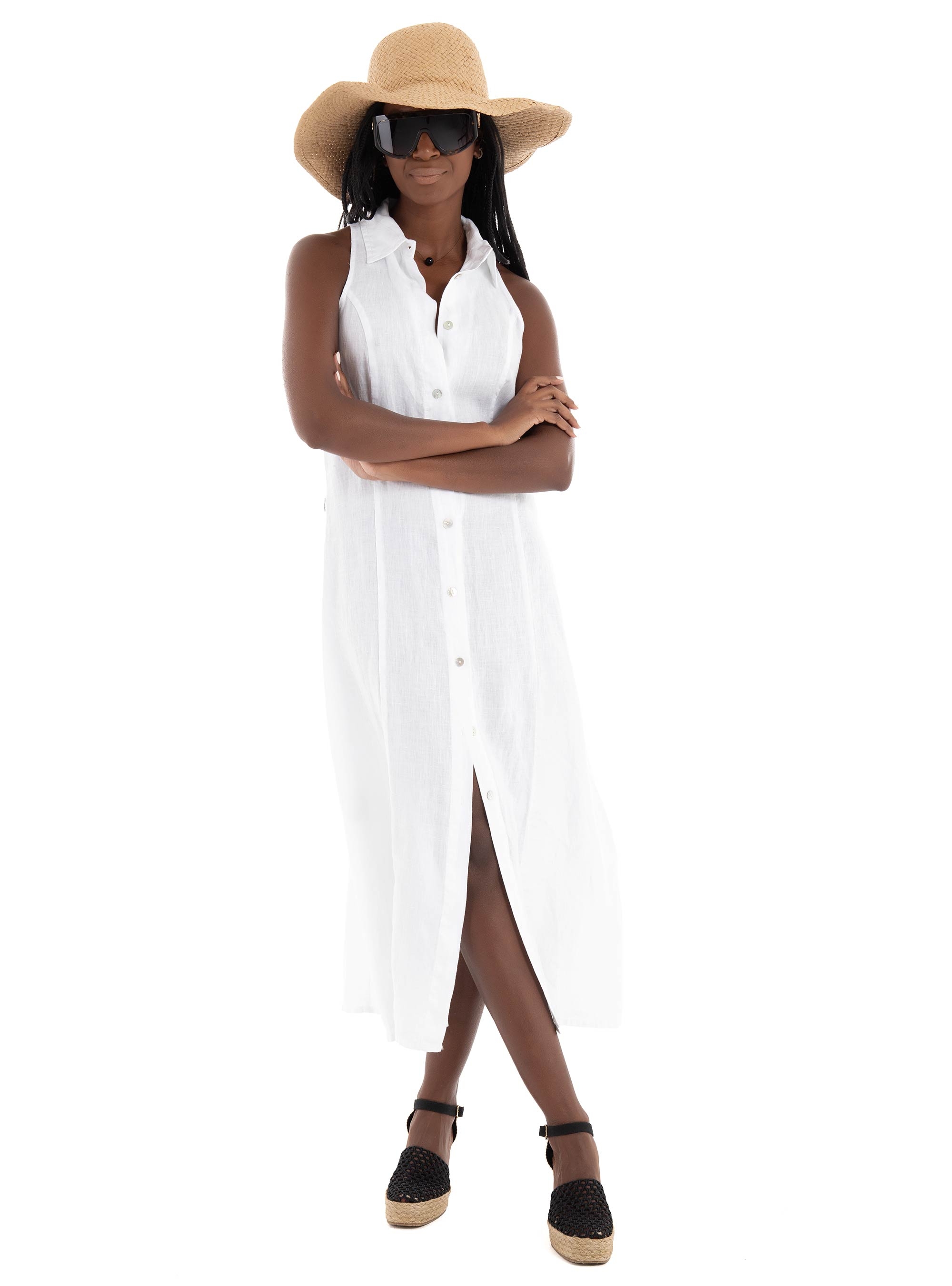 Black & Black  Shirt Dress - White