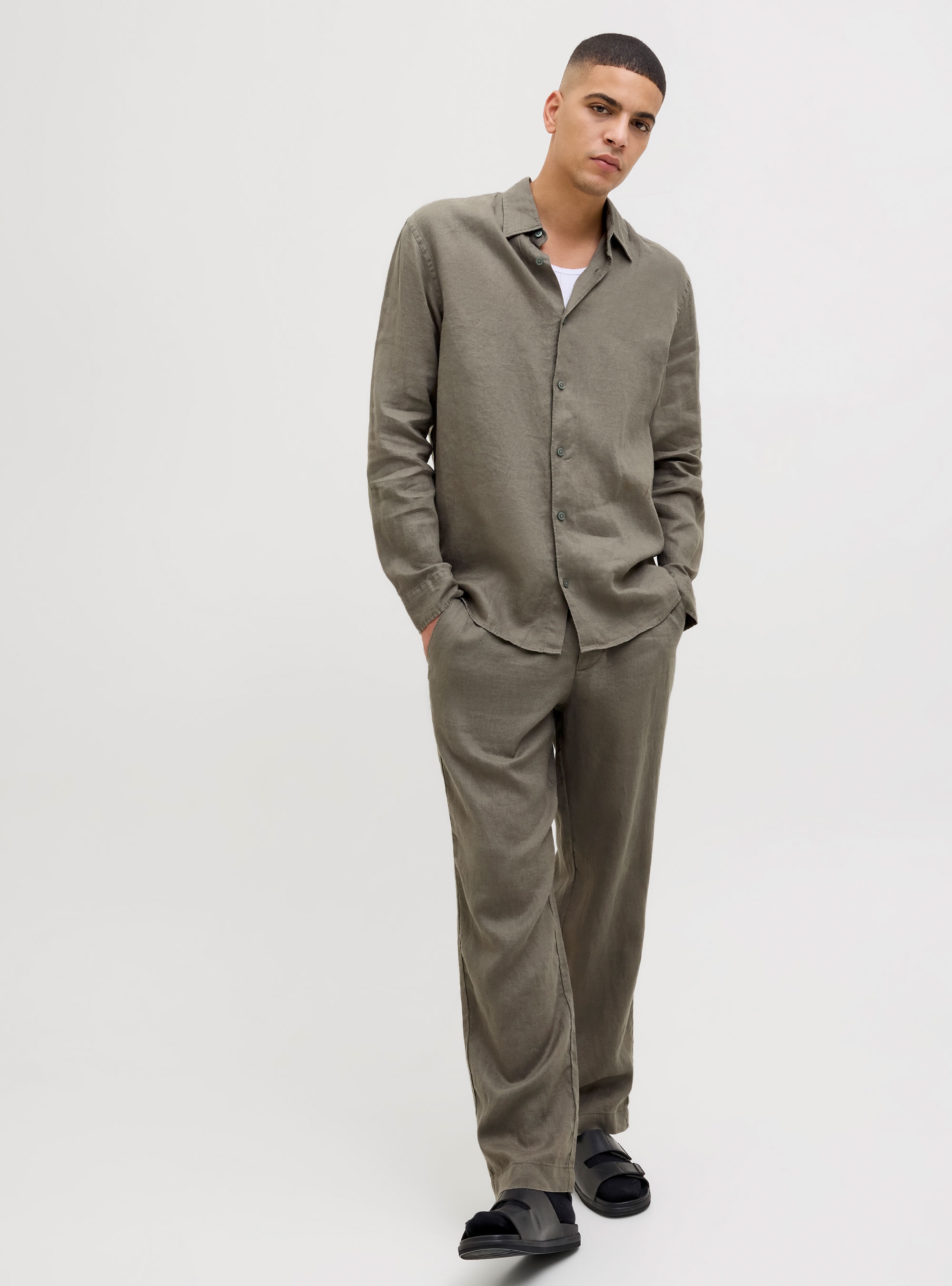 Jack & Jones Karl Lawrence Linen Chinos - Khaki