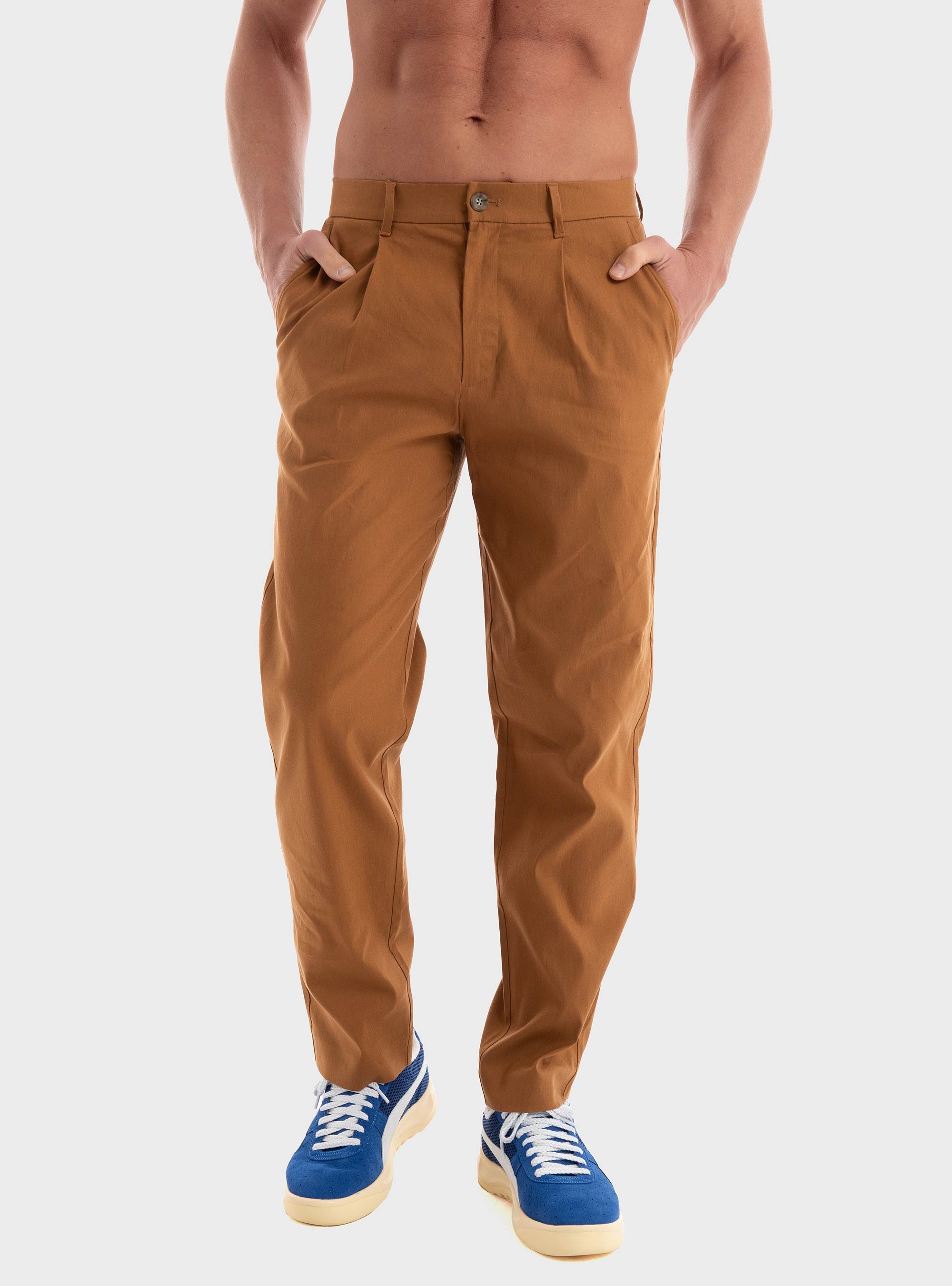 Calvin Klein Linen Lyocell Stretch Tapered Pants - Camel