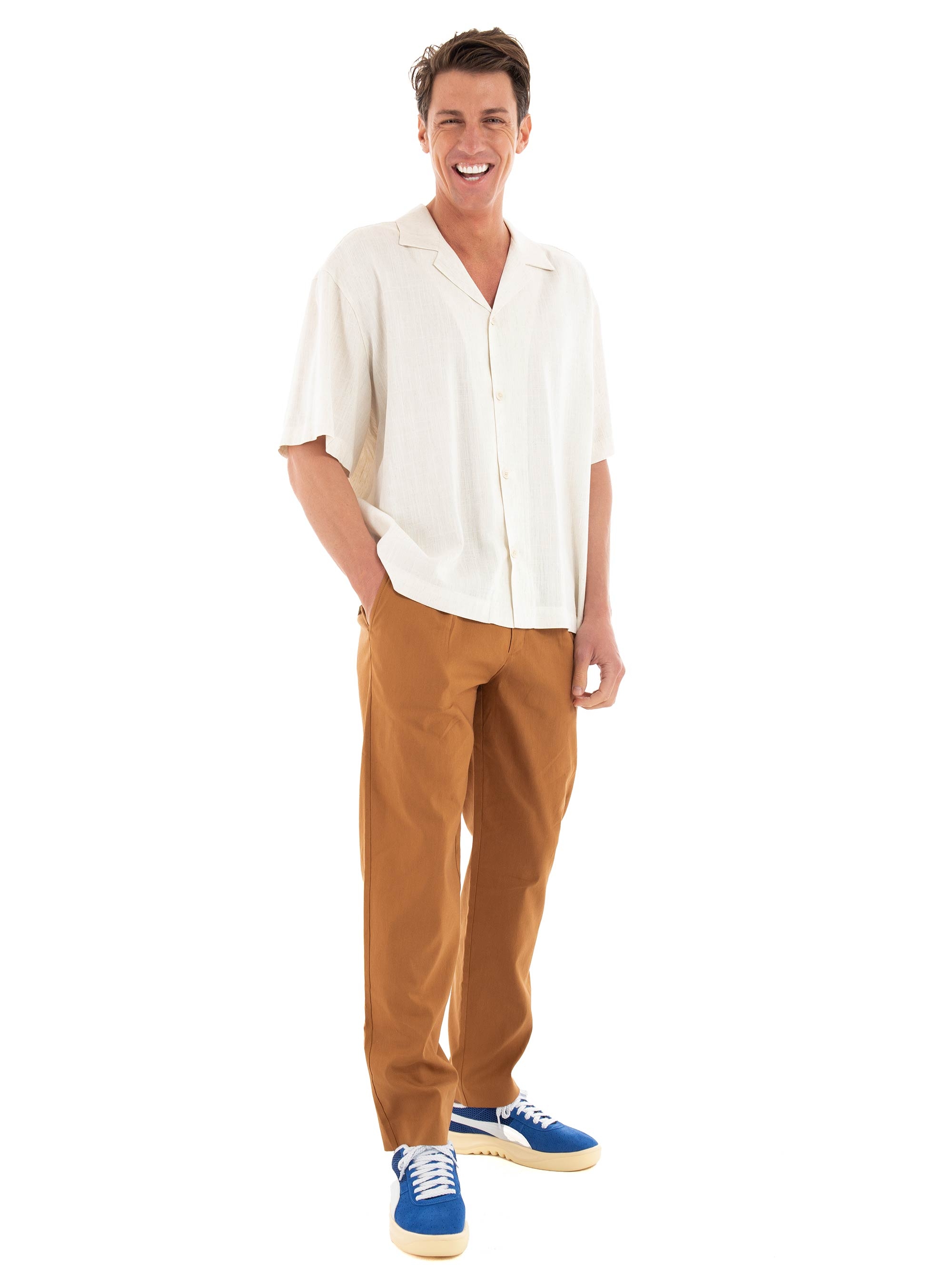 Calvin Klein Linen Lyocell Stretch Tapered Pants - Camel