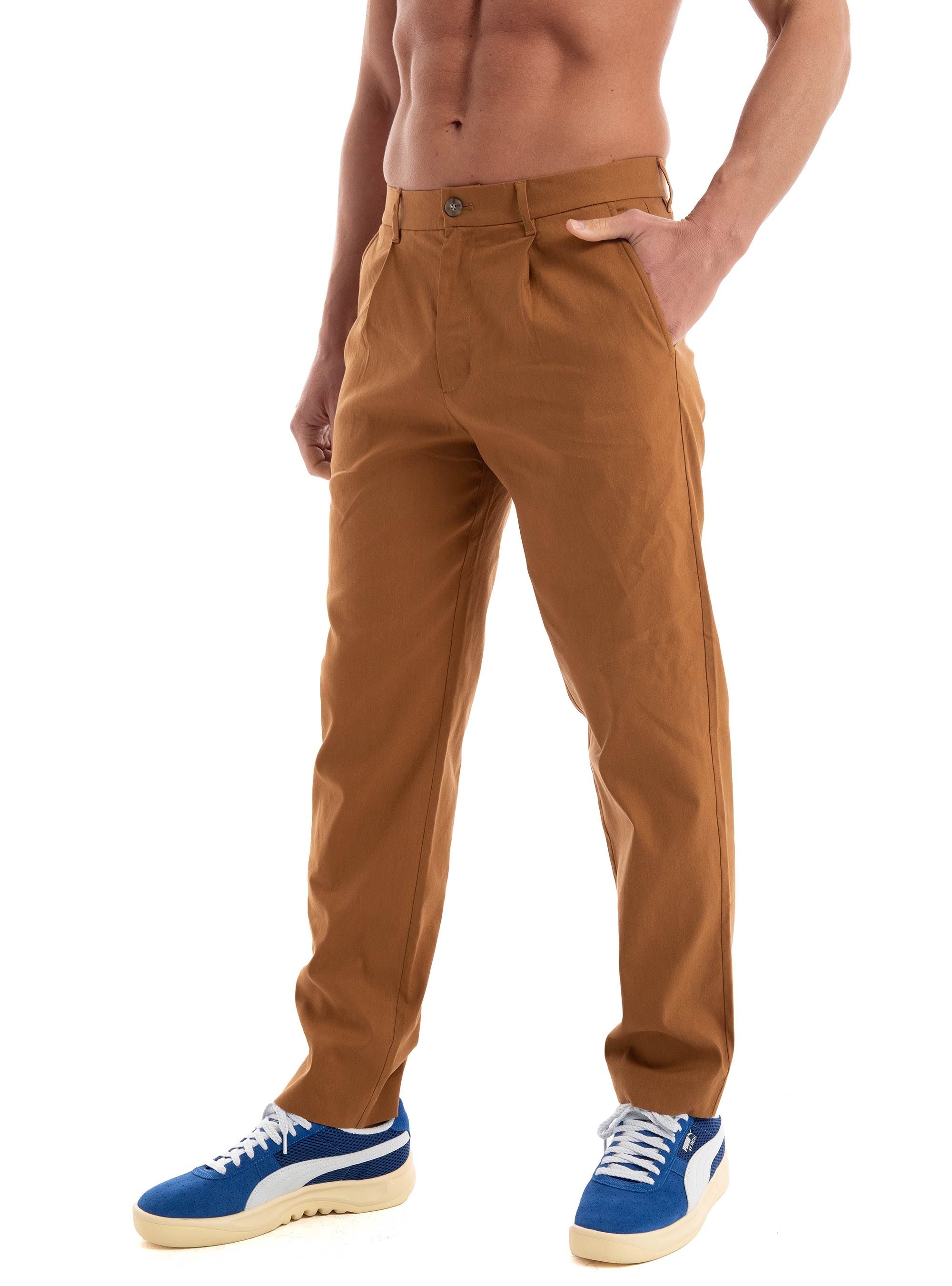 Calvin Klein Linen Lyocell Stretch Tapered Pants - Camel